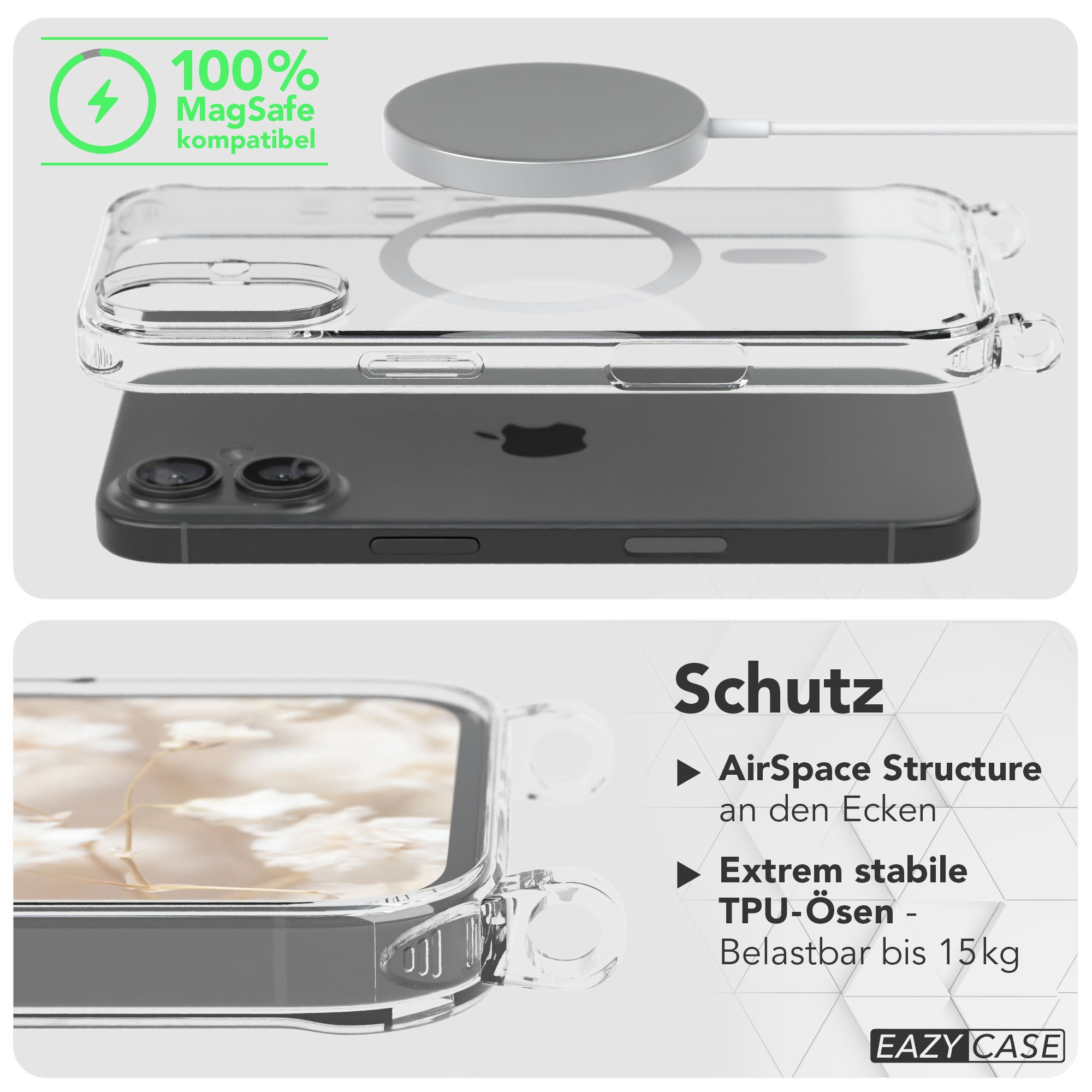 iPhone 16 MagSafe Handykette mit verstellbarem Boho Trageriemen von EAZY CASE 