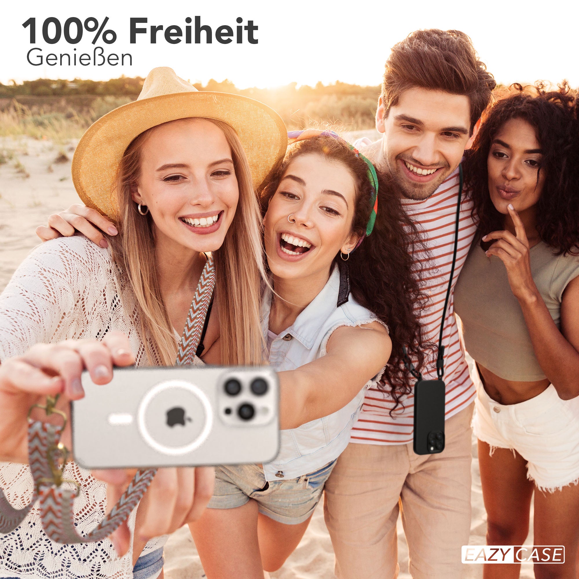 iPhone 16 Pro MagSafe Handykette mit Boho Band verstellbar 