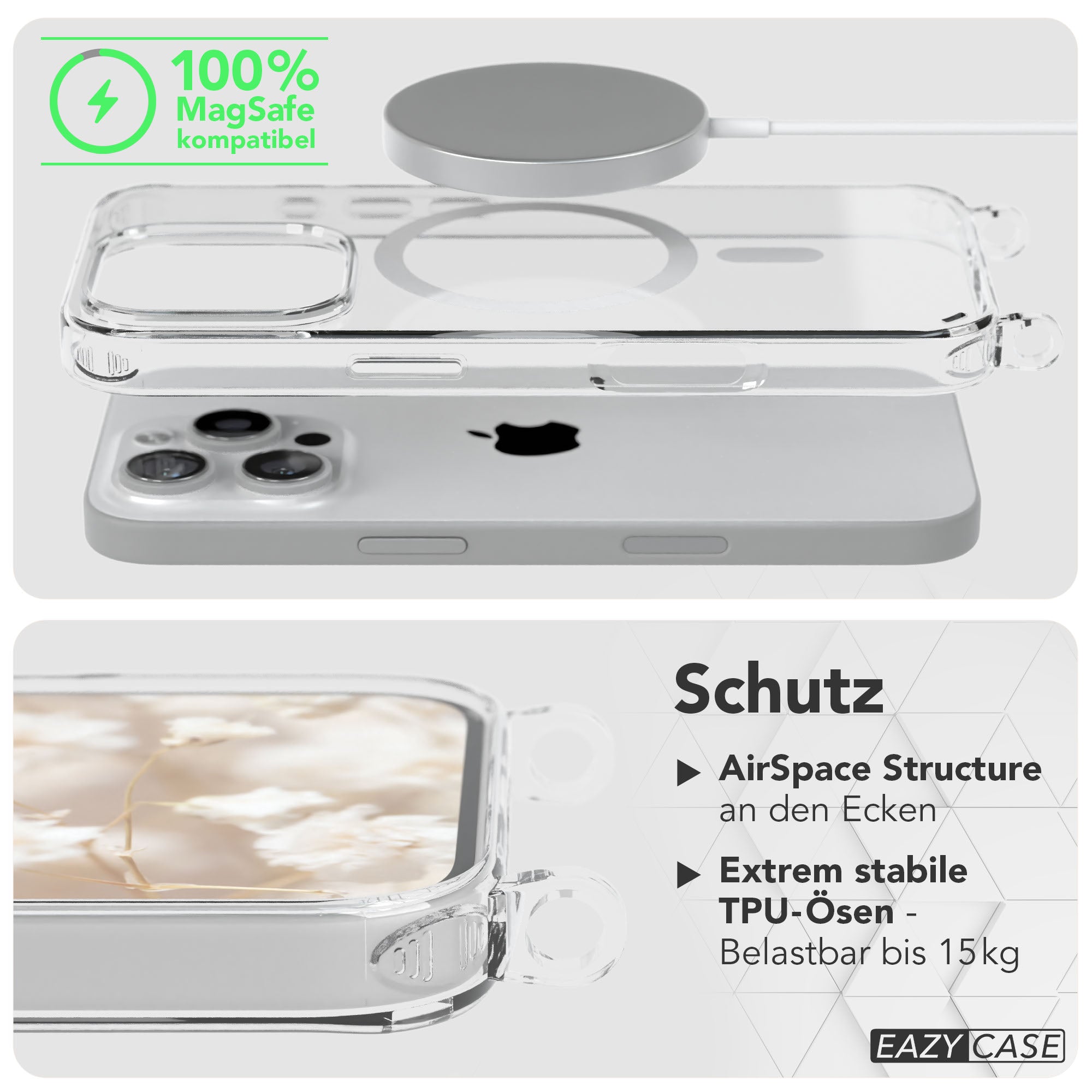 iPhone 16 Pro MagSafe Handykette mit Boho Band verstellbar 