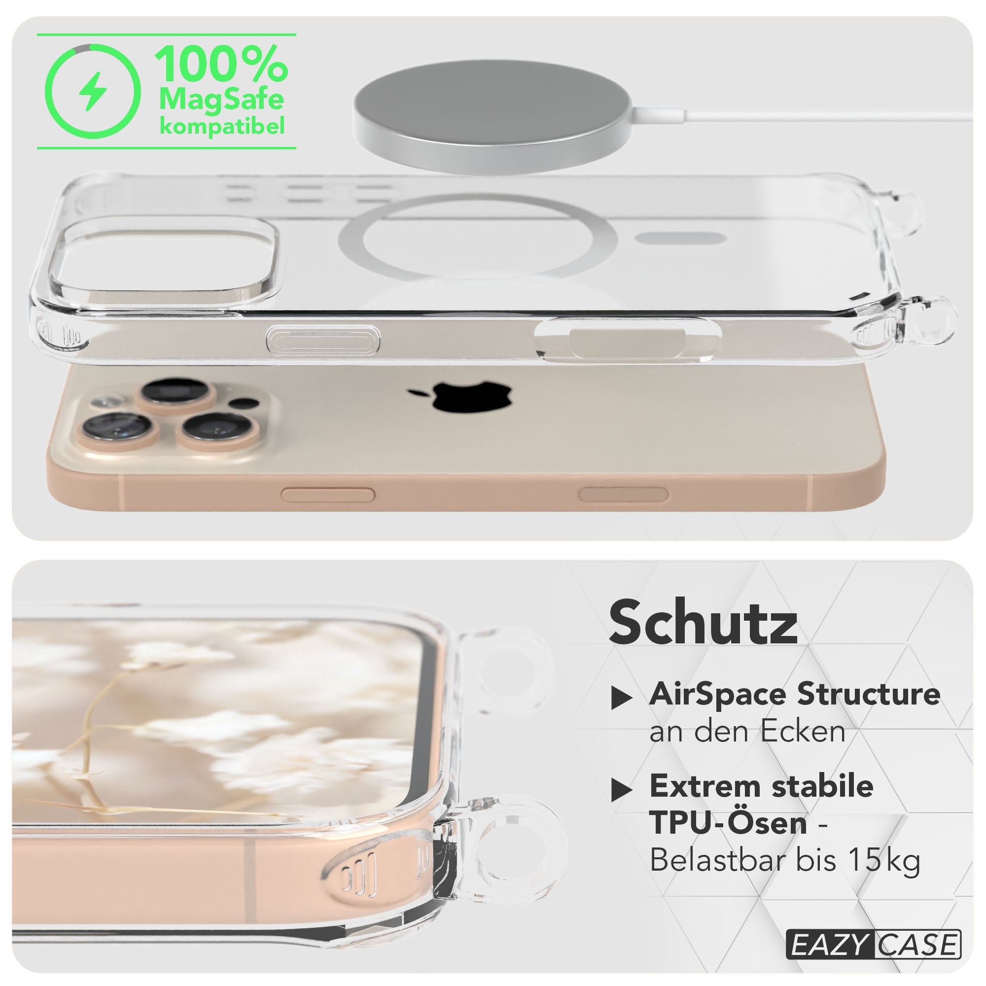iPhone 16 Pro Max Handykette mit MagSafe Boho Band verstellbar 