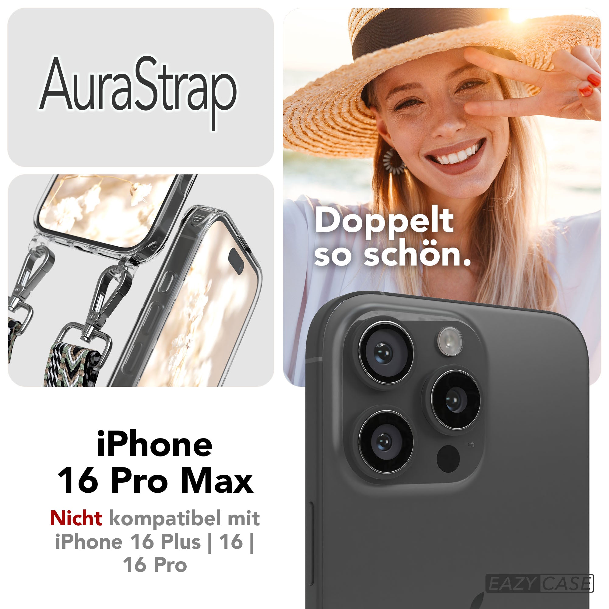 iPhone 16 Pro Max Handykette mit MagSafe Boho Band verstellbar 