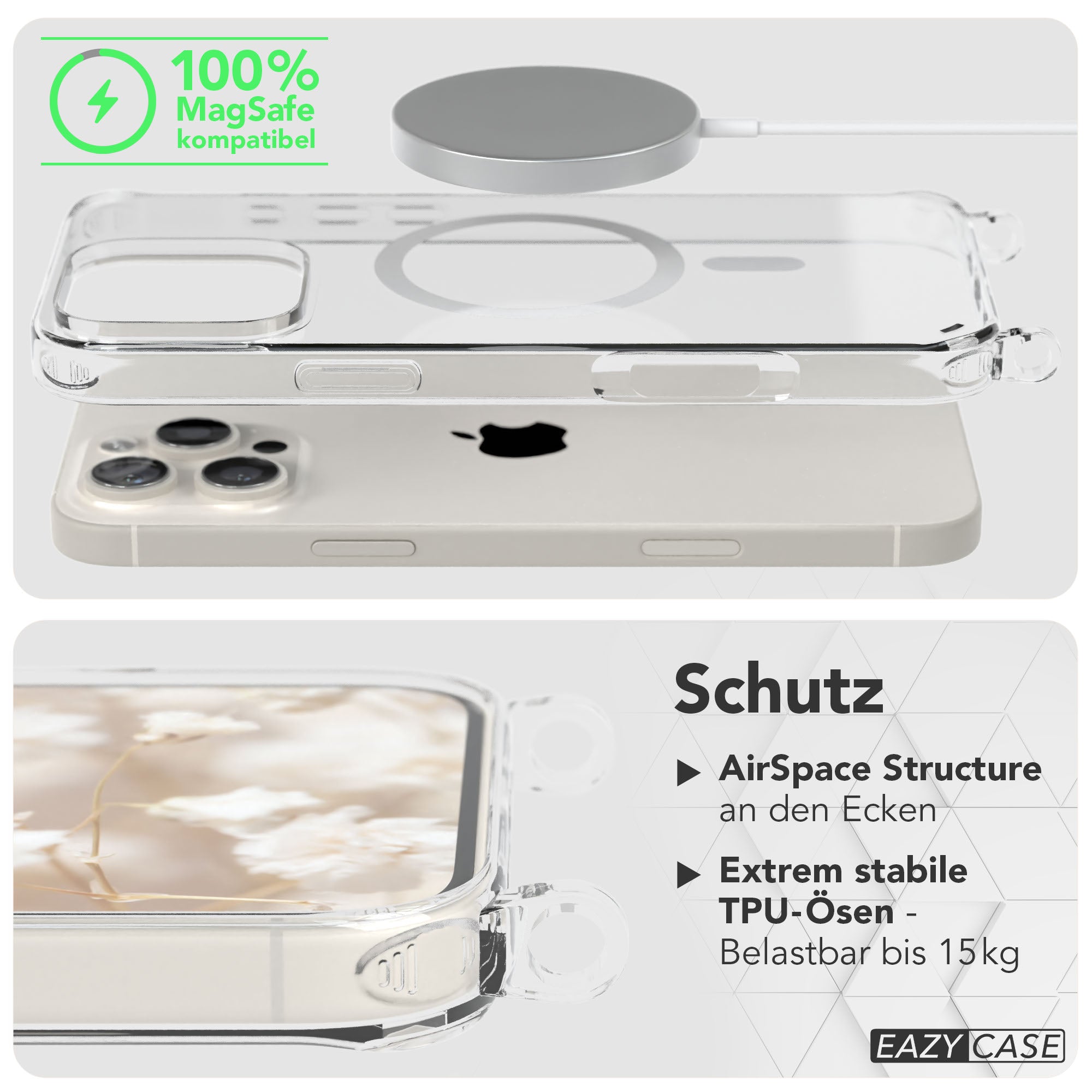 iPhone 16 Pro Max Handykette mit MagSafe Boho Band verstellbar 