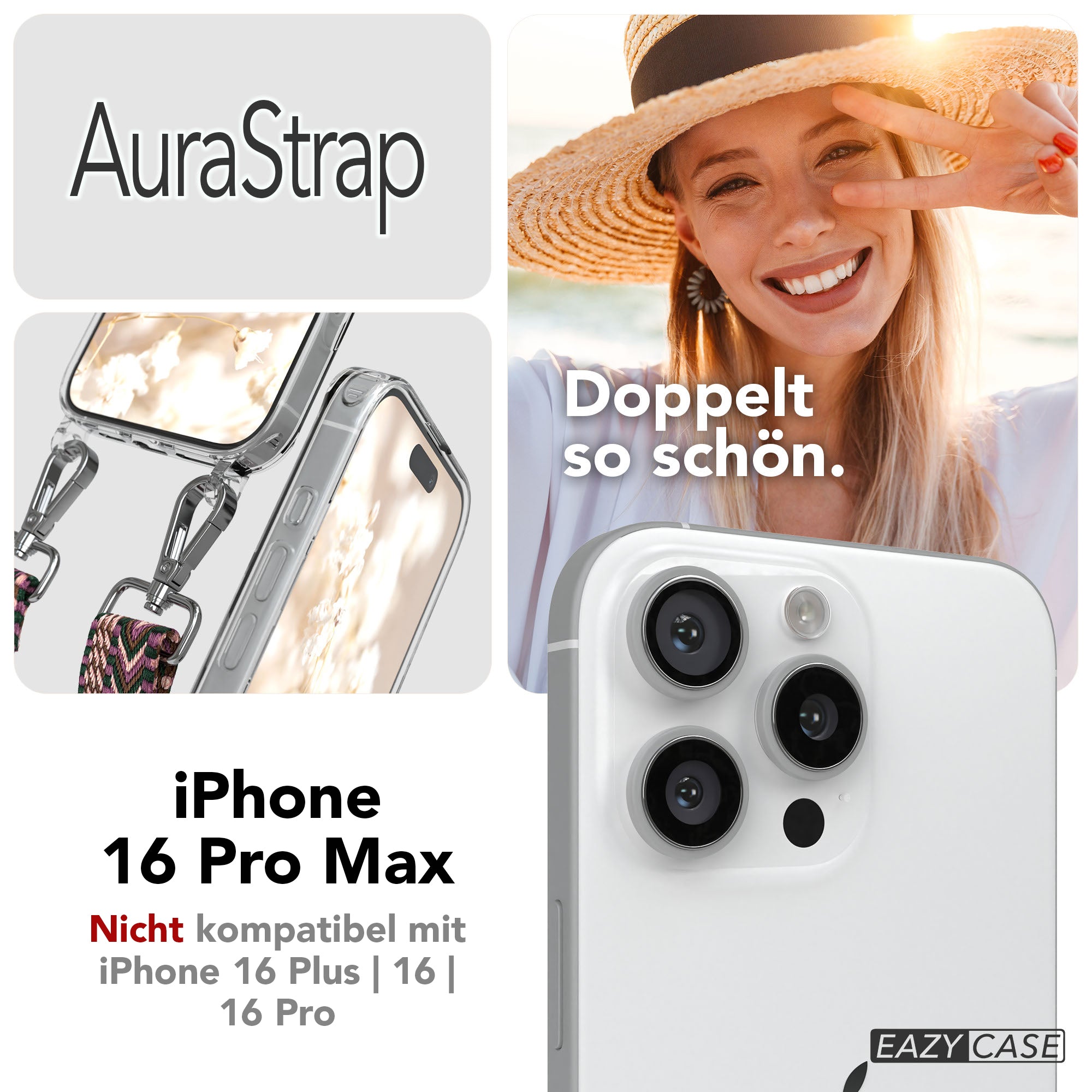 iPhone 16 Pro Max Handykette mit MagSafe Boho Band verstellbar 