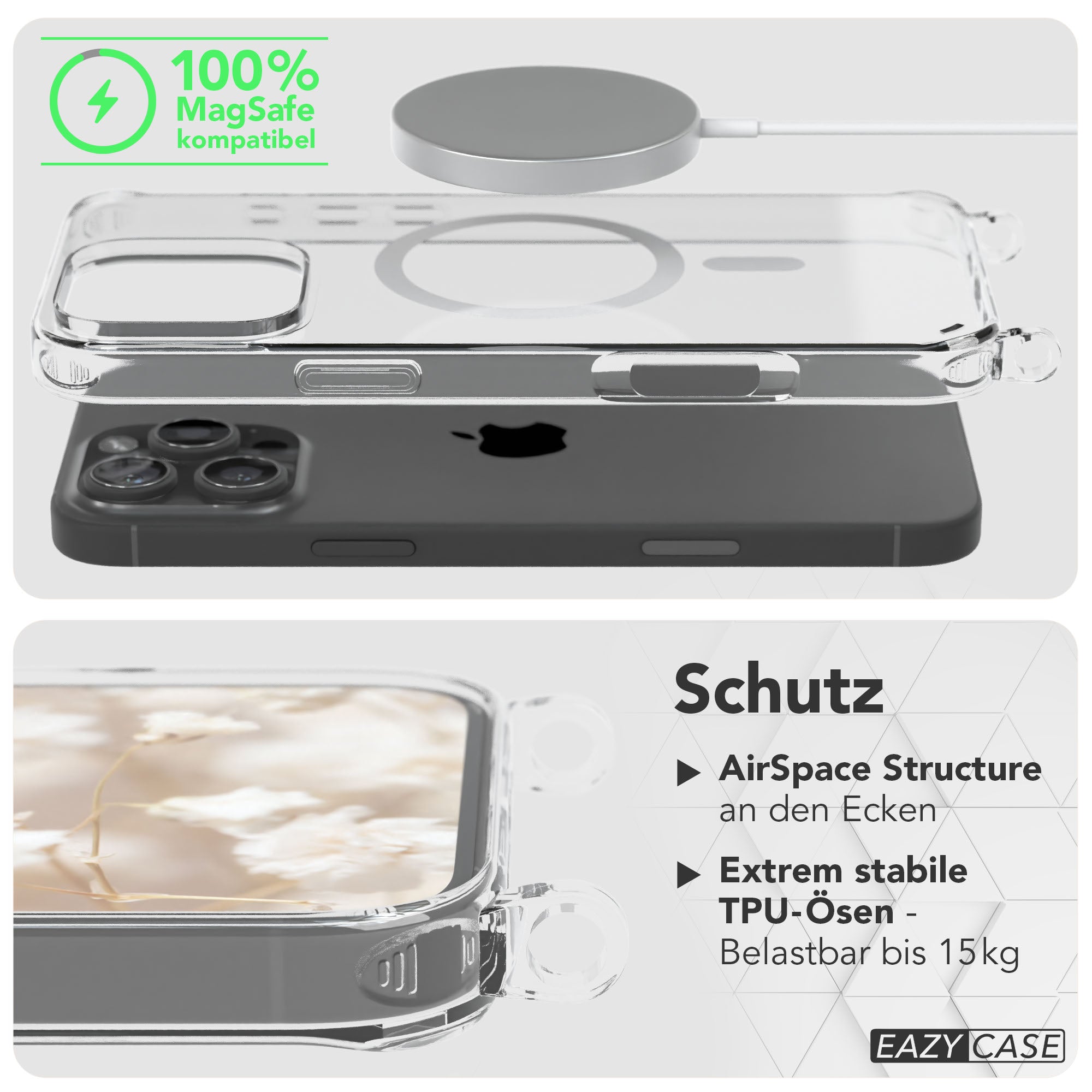 iPhone 16 Pro Max Handykette mit MagSafe Boho Band verstellbar 