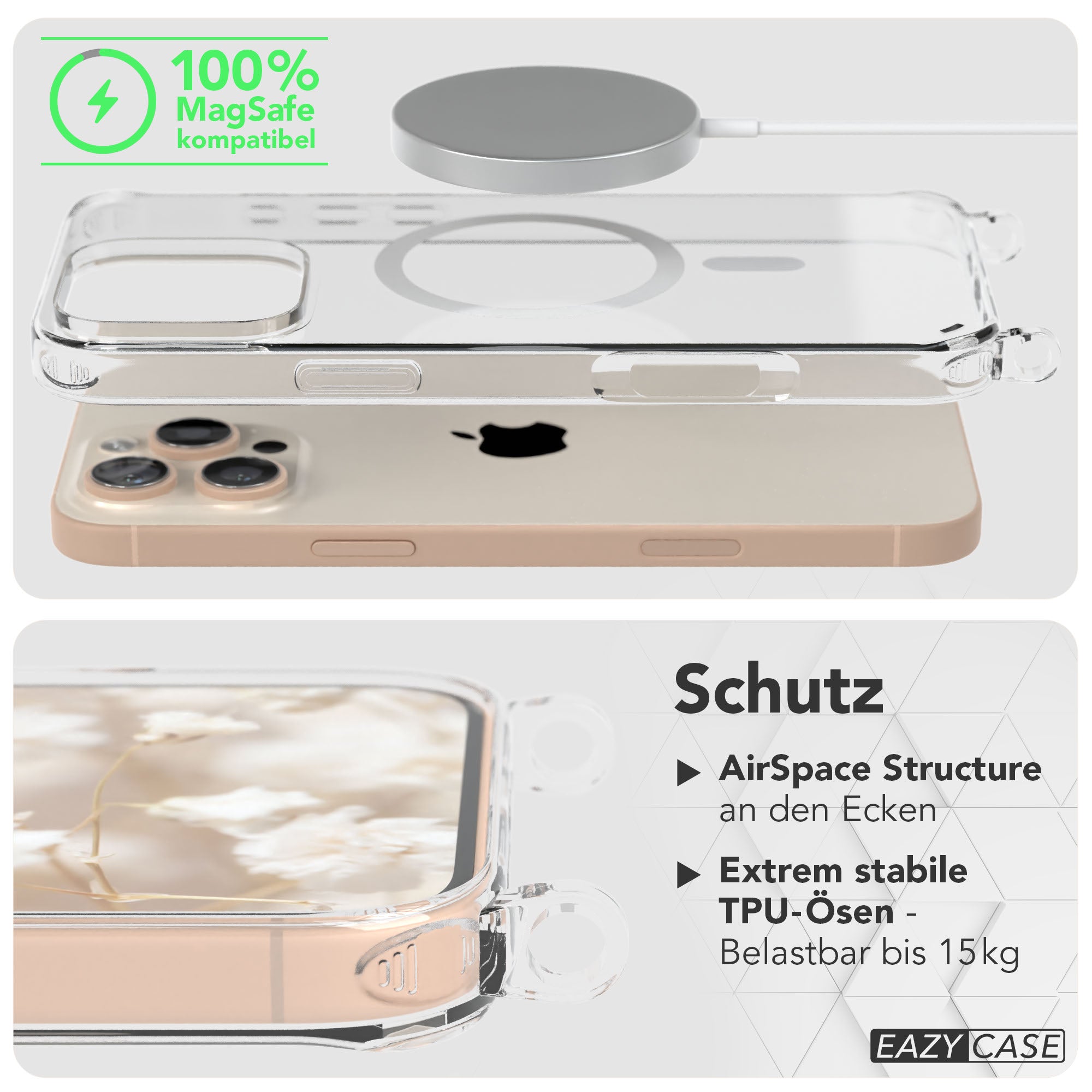 iPhone 16 Pro Max Handykette mit MagSafe Boho Band verstellbar 