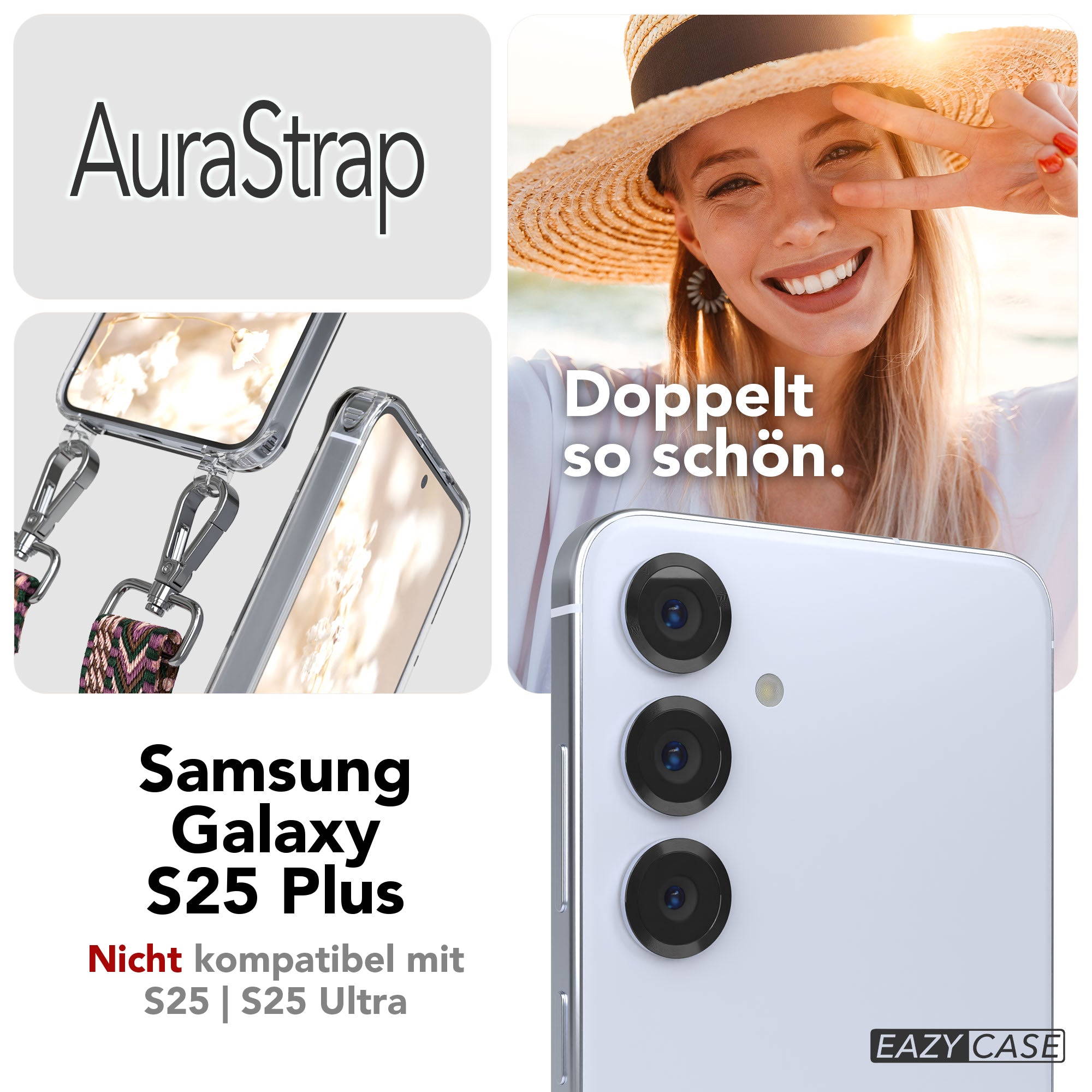 Samsung Galaxy S25 Plus MagSafe Handykette mit verstellbarem Boho Band Set 