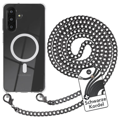 Galaxy A26 Hülle mit Metallkette + Schwarze Kordel mit MagSafe