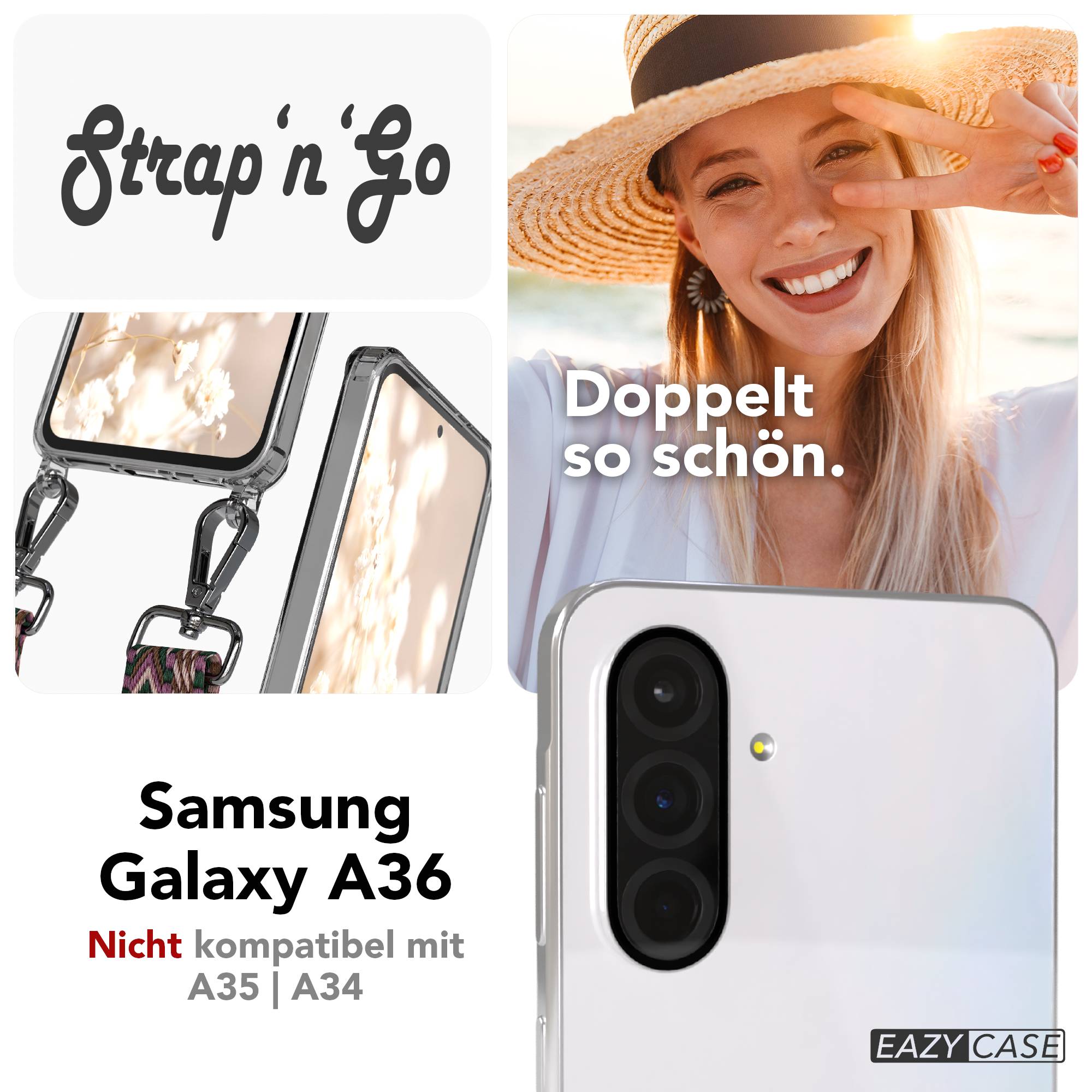 Samsung Galaxy A36 Handykette mit Boho Band verstellbares Umhängeband 
