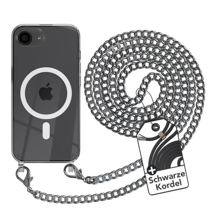 iPhone 16e Hülle mit Metallkette + Schwarze Kordel mit MagSafe