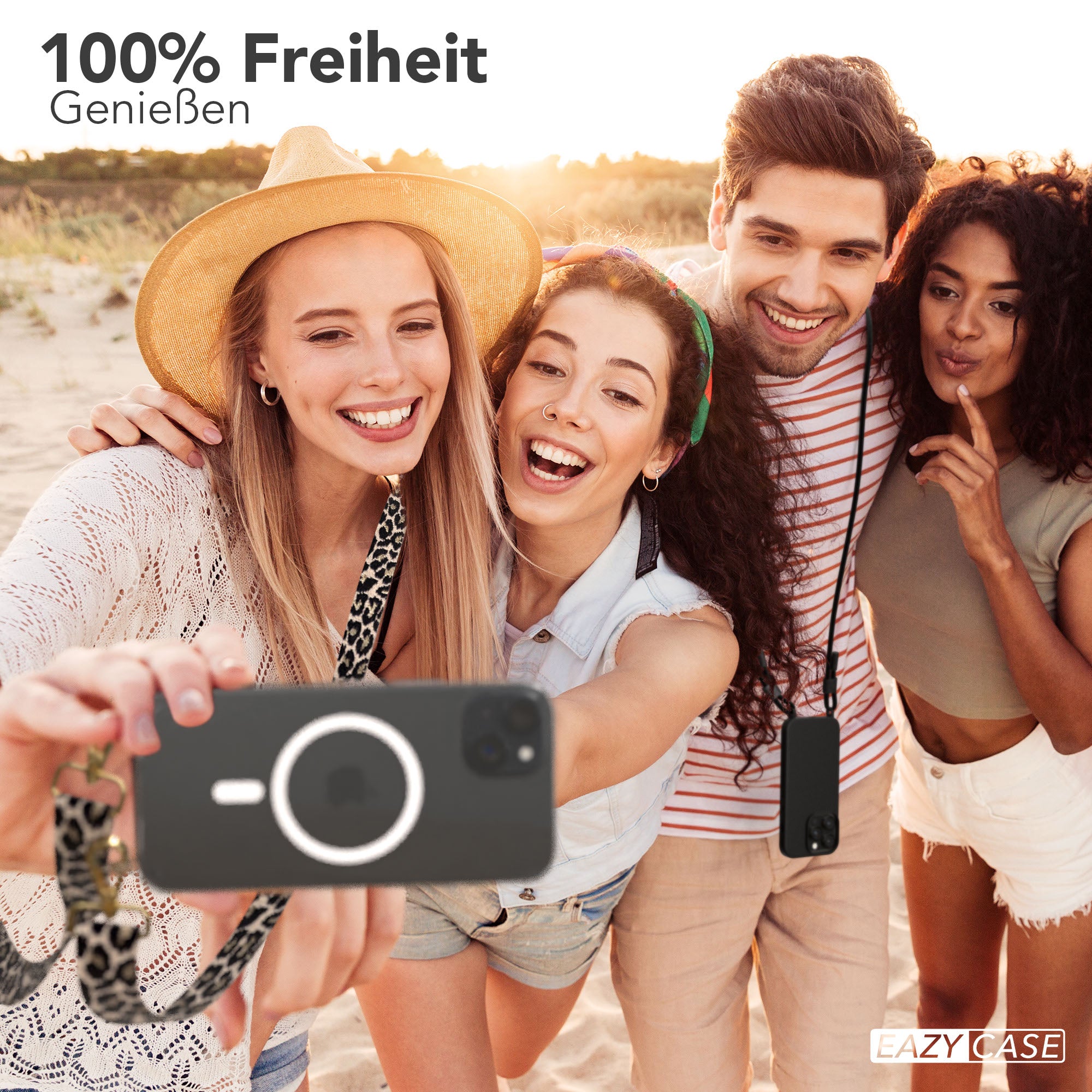 iPhone 15 Plus MagSafe Handykette mit verstellbarem Boho Band Set 