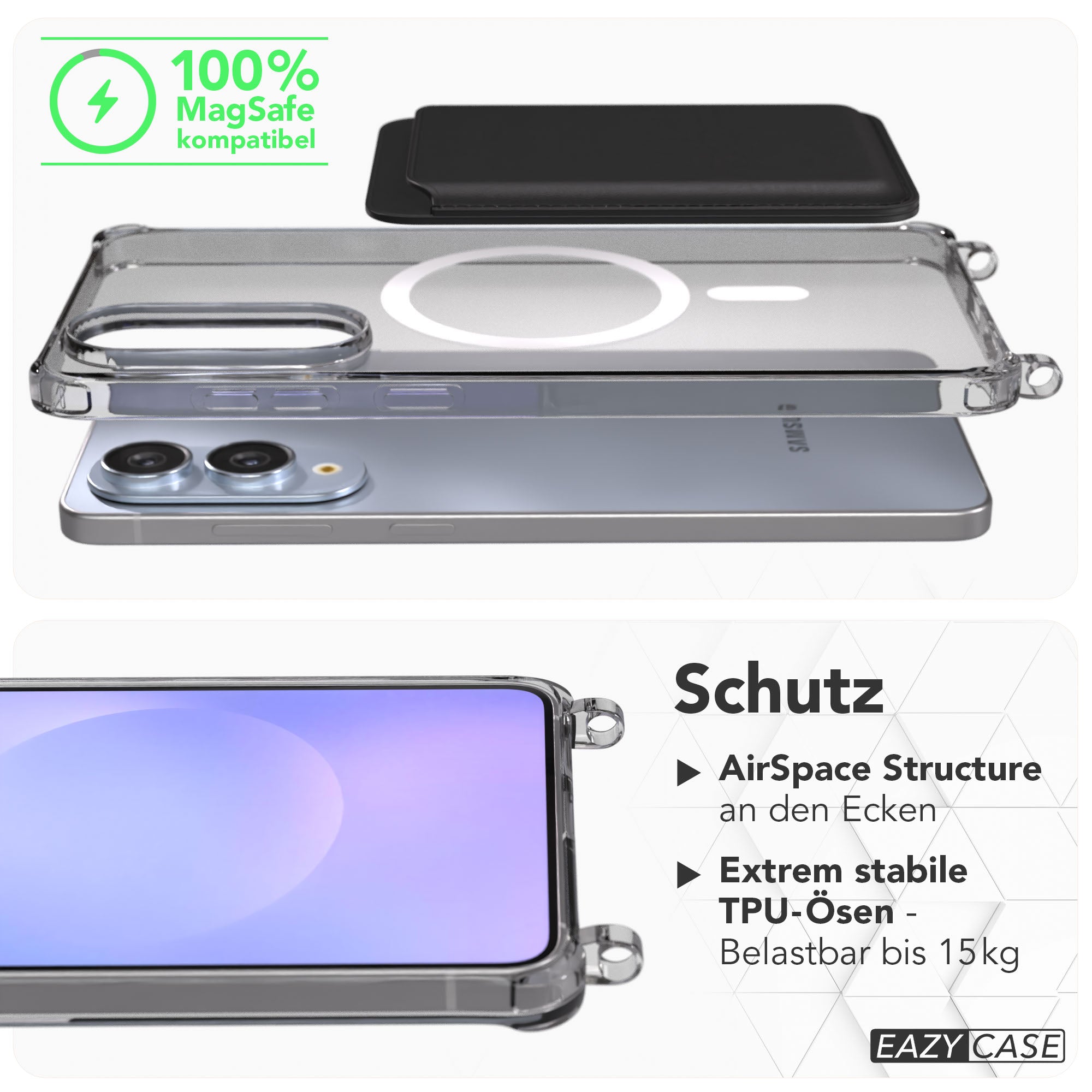 Samsung Galaxy S25 Edge Handyhülle mit Befestigungsösen für Handyketten und MagSafe Magnetring