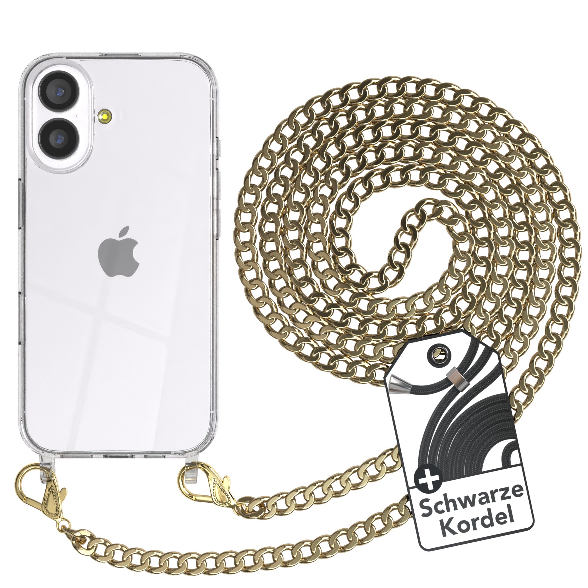 iPhone 17 Hülle mit Metallkette + Schwarze Kordel