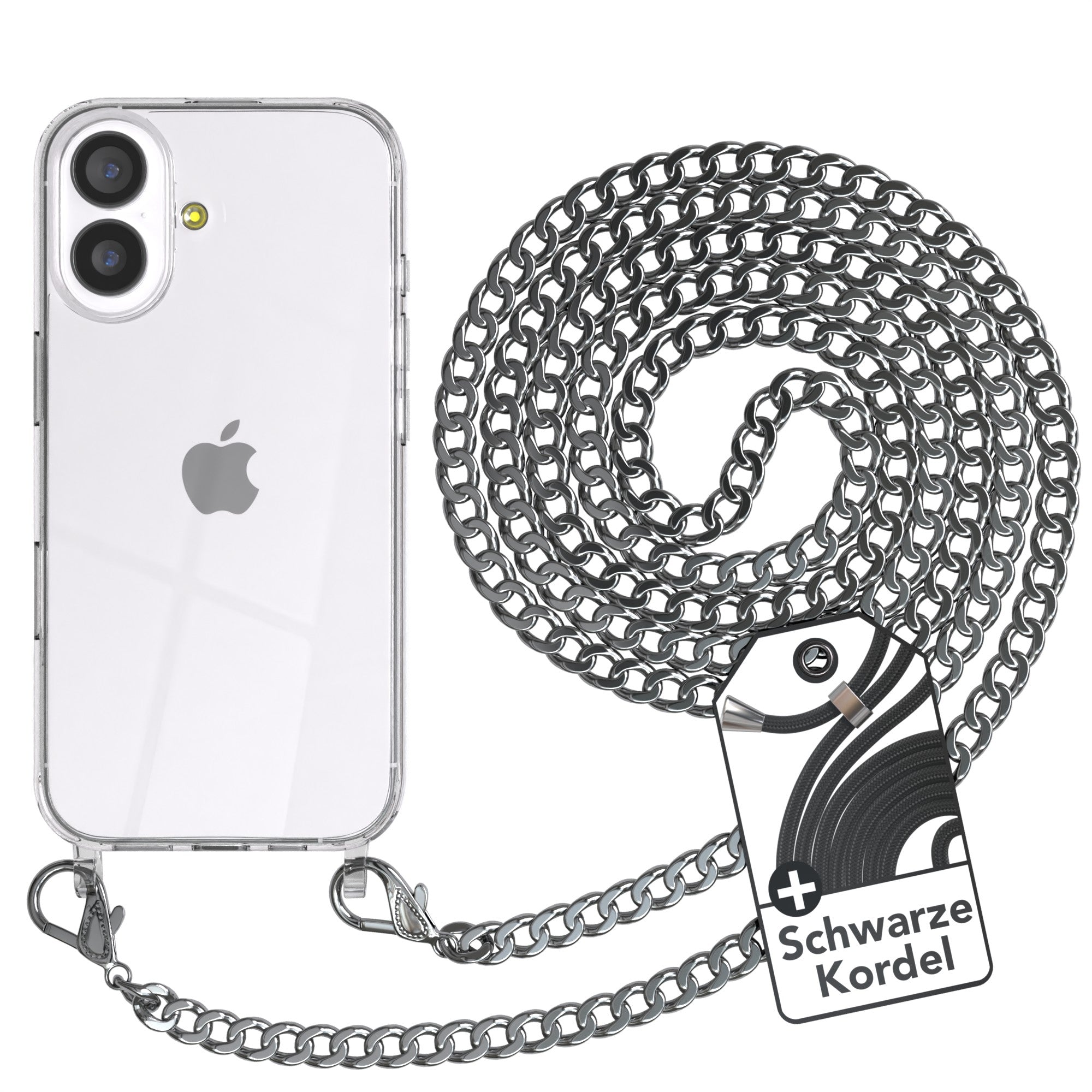iPhone 17 Hülle mit Metallkette + Schwarze Kordel