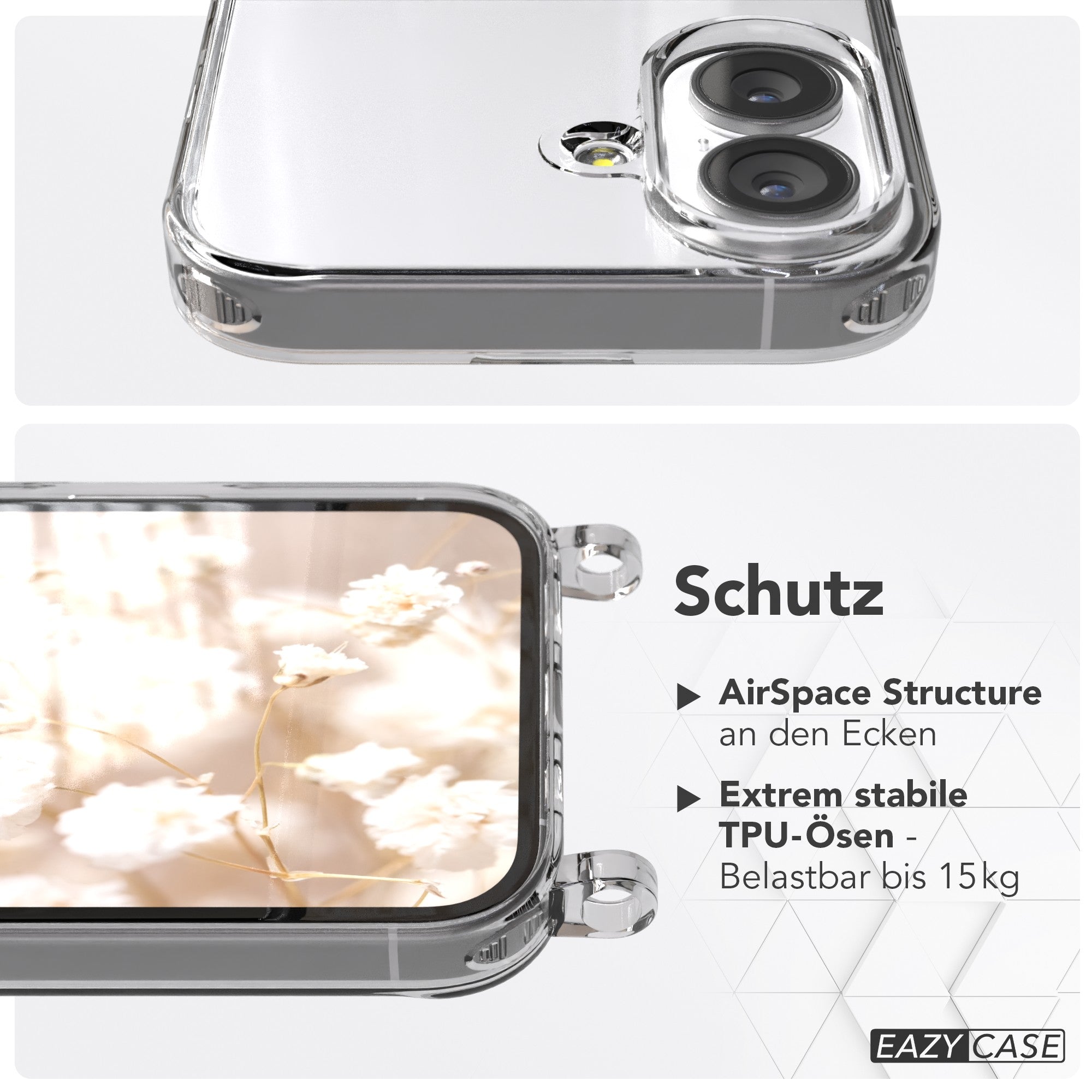 iPhone 17 Hülle mit Metallkette + Schwarze Kordel