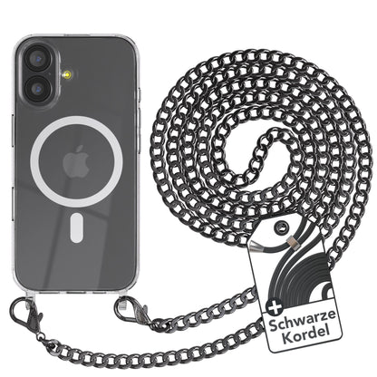 iPhone 17 Hülle mit Metallkette + Schwarze Kordel mit MagSafe
