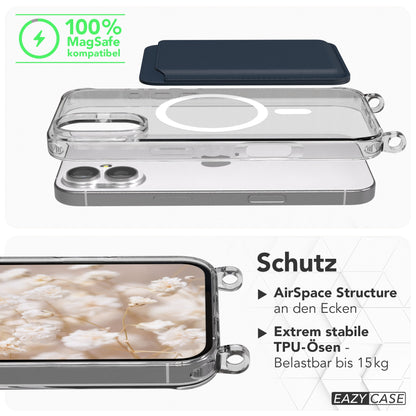 iPhone 17 Hülle mit Metallkette + Schwarze Kordel mit MagSafe