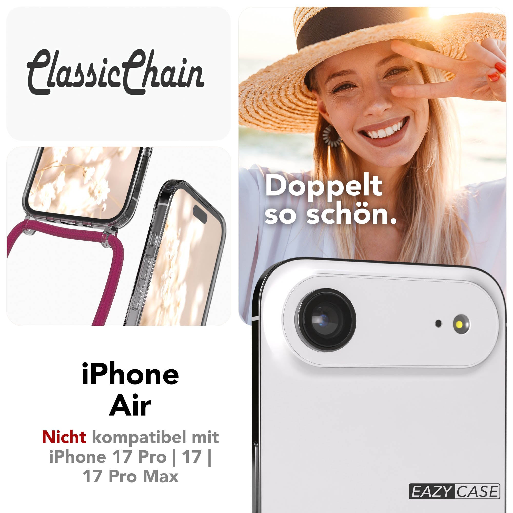 Apple iPhone Air transparente Handykette mit verstellbarer Kordel TPU Hülle 