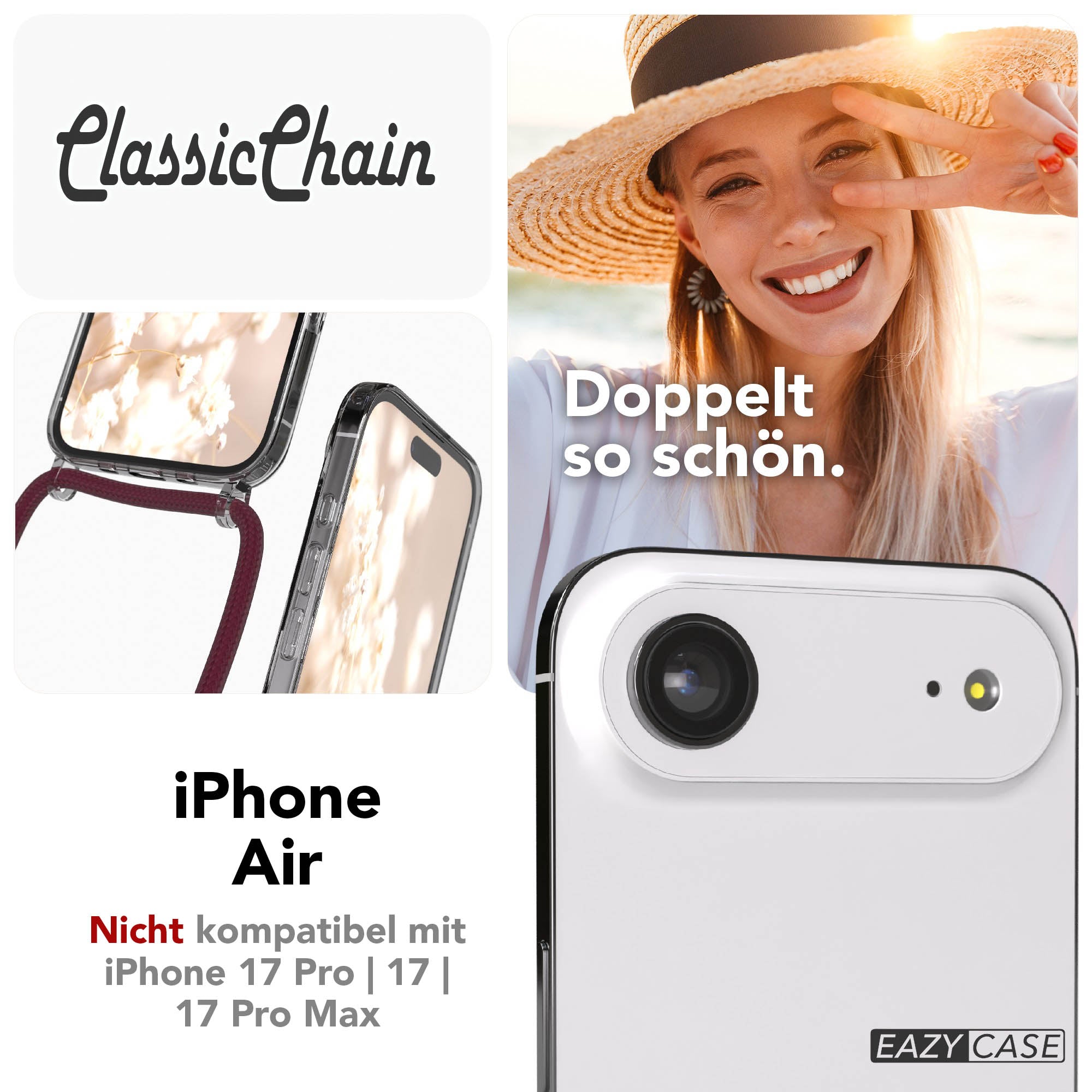 Apple iPhone Air transparente Handykette mit verstellbarer Kordel TPU Hülle 