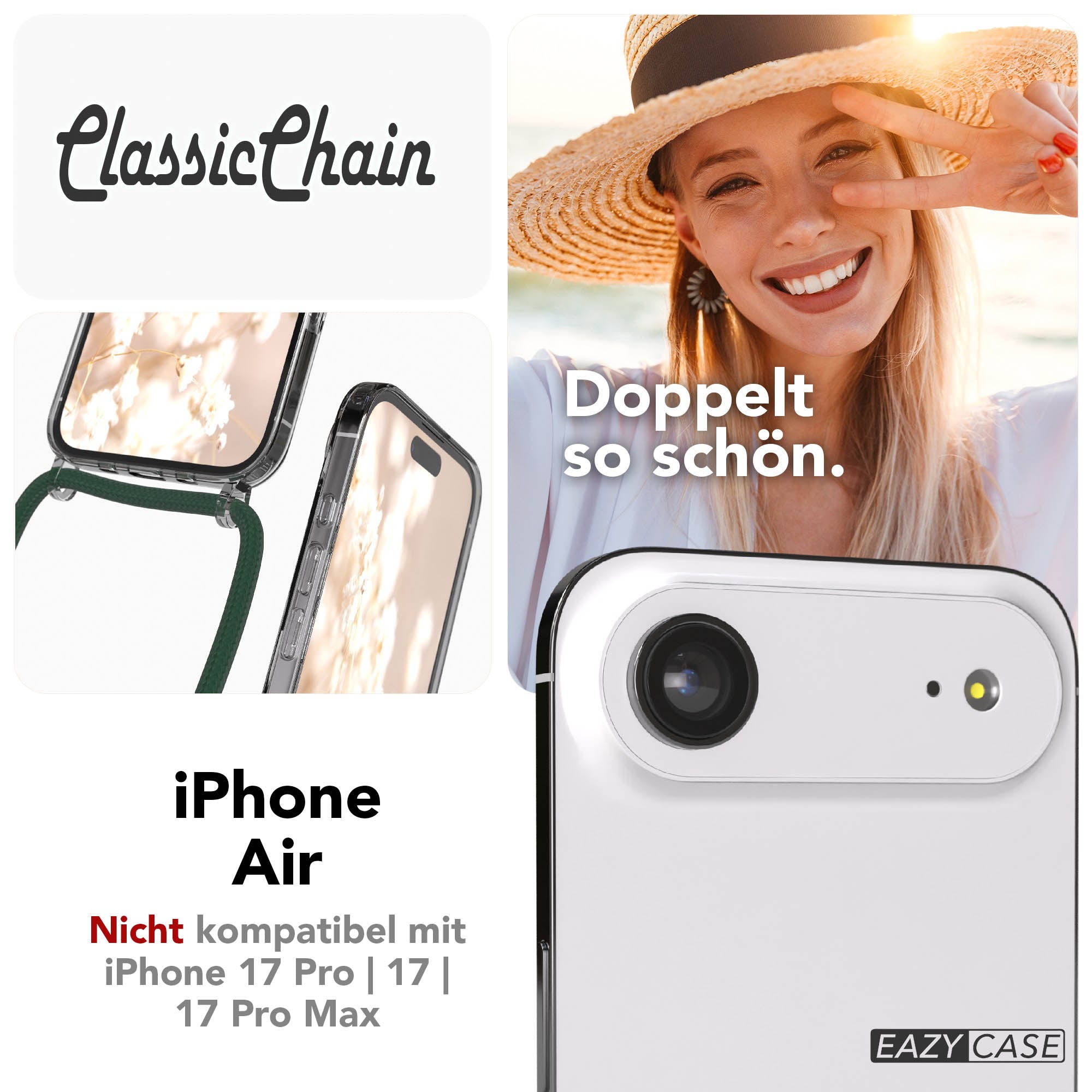 Apple iPhone Air transparente Handykette mit verstellbarer Kordel TPU Hülle 