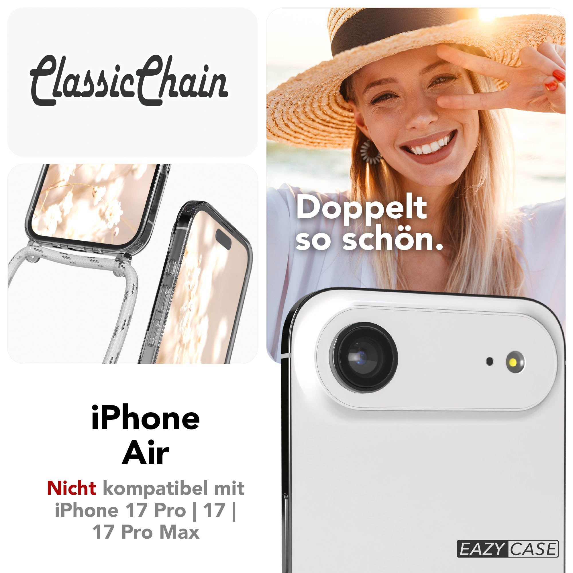 Apple iPhone Air transparente Handykette mit verstellbarer Kordel TPU Hülle 
