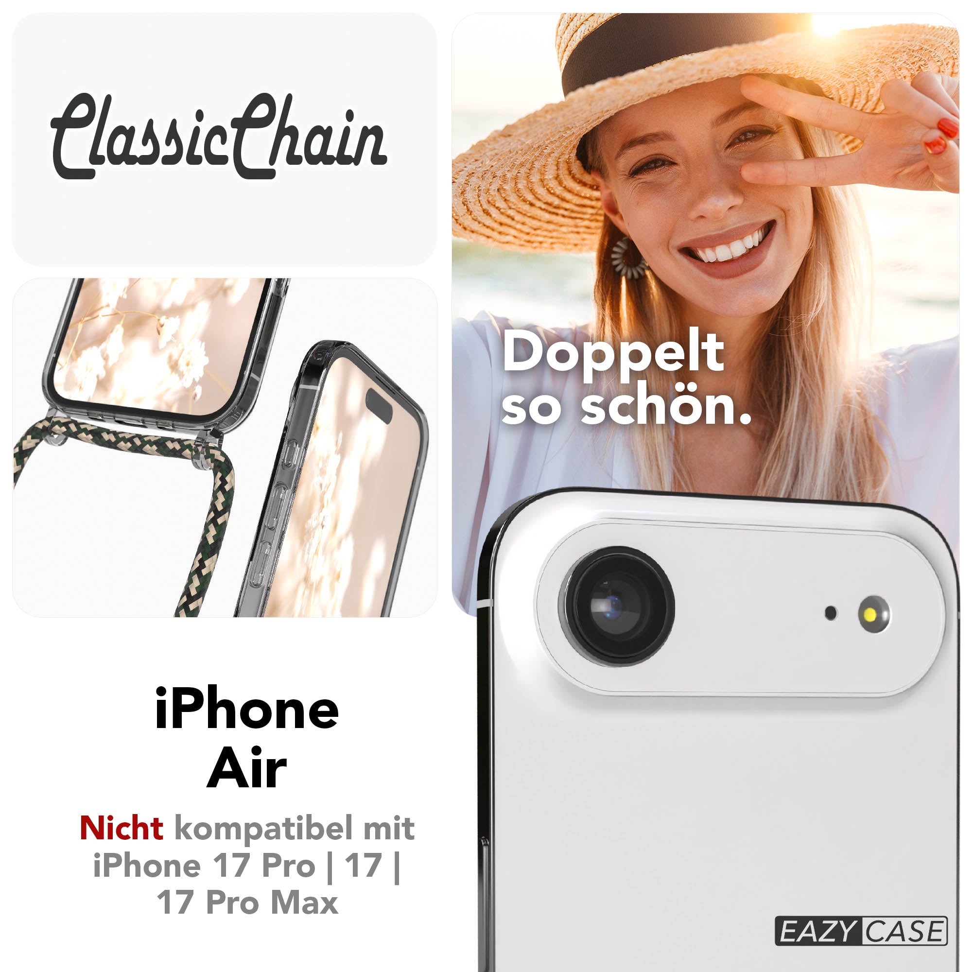 Apple iPhone Air transparente Handykette mit verstellbarer Kordel TPU Hülle 