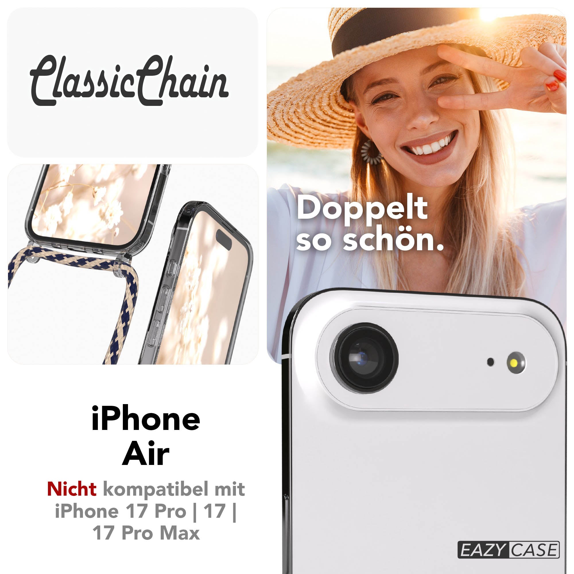 Apple iPhone Air transparente Handykette mit verstellbarer Kordel TPU Hülle 
