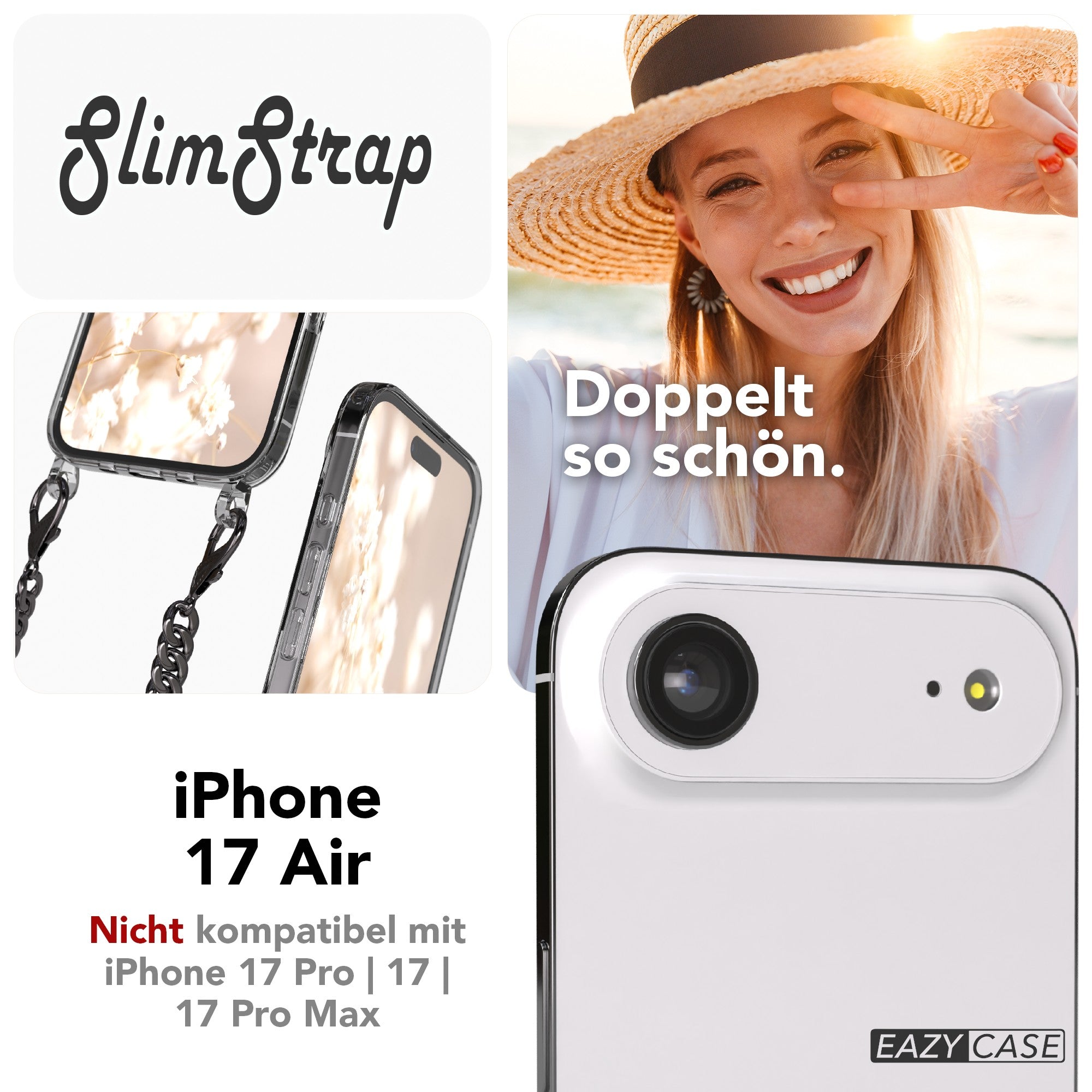 iPhone Air Hülle mit Metallkette + Schwarze Kordel