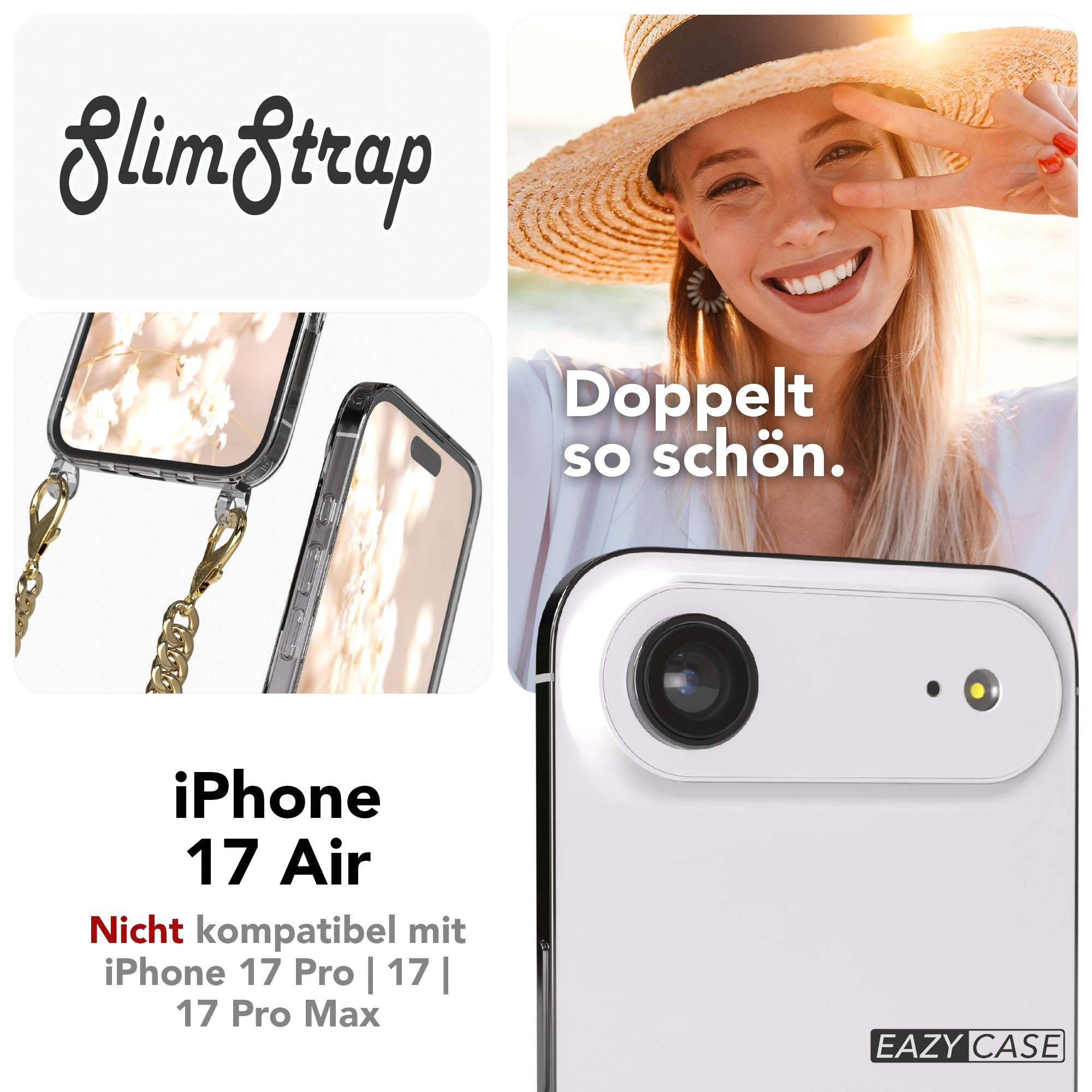 iPhone Air Hülle mit Metallkette + Schwarze Kordel