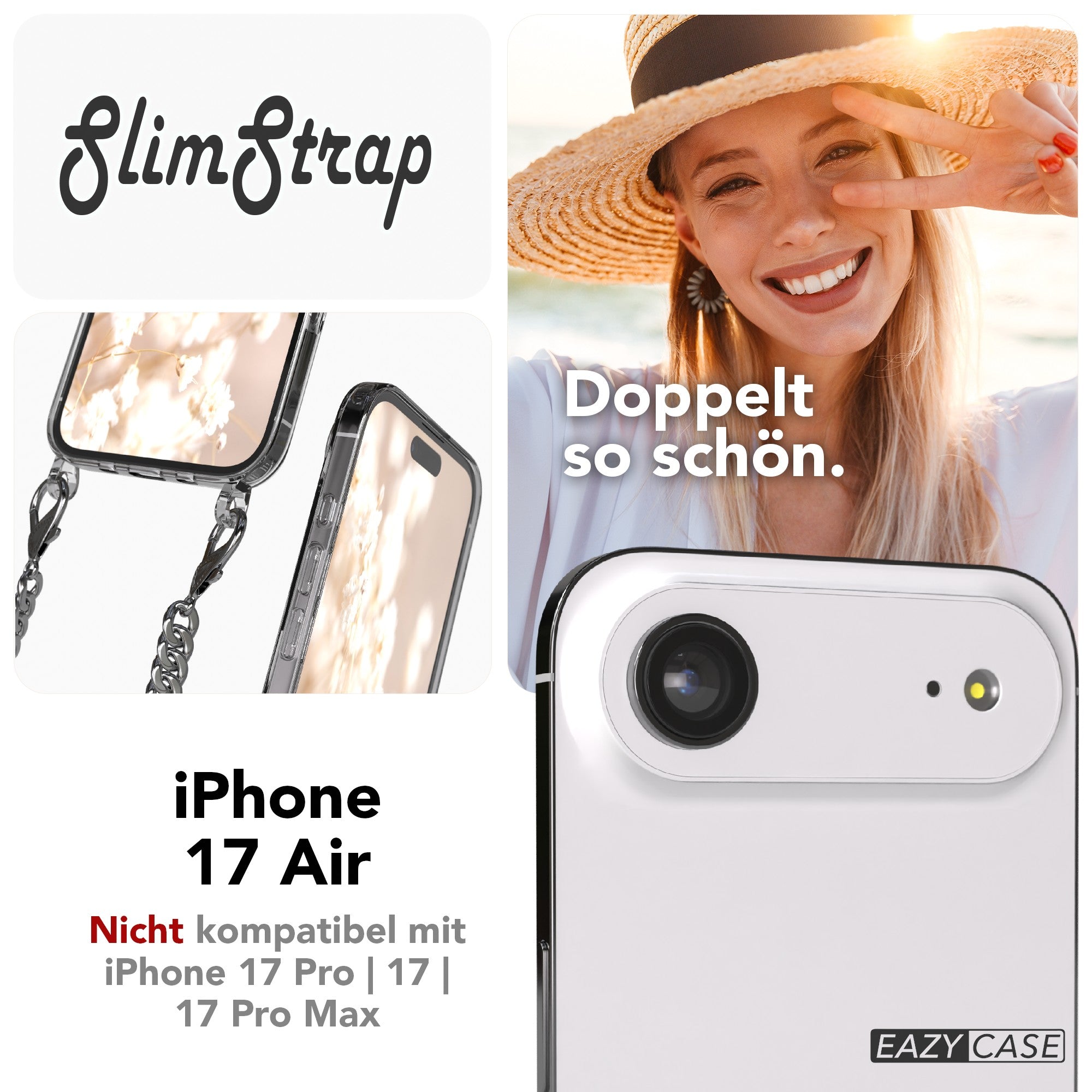 iPhone Air Hülle mit Metallkette + Schwarze Kordel