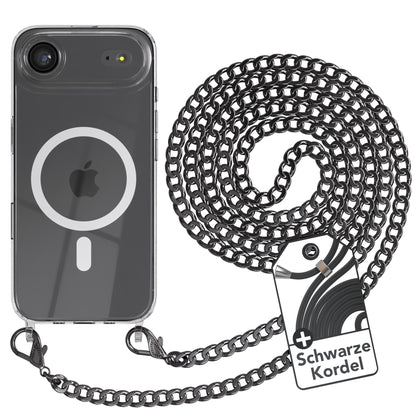 iPhone Air Hülle mit Metallkette + Schwarze Kordel mit MagSafe