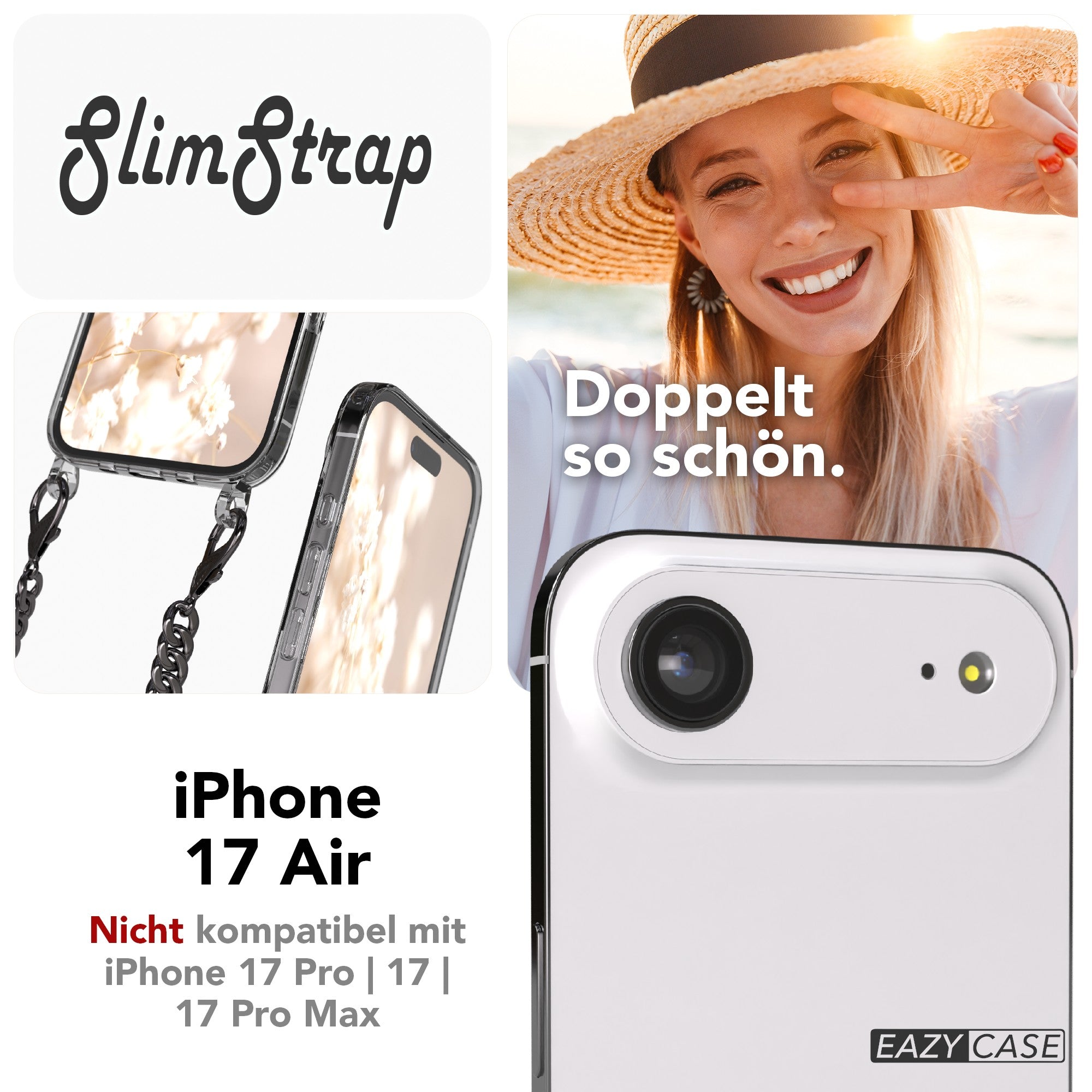 iPhone Air Hülle mit Metallkette + Schwarze Kordel mit MagSafe