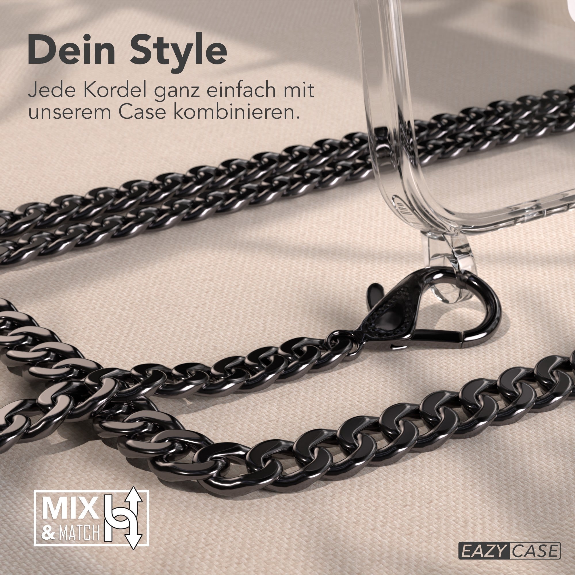 iPhone Air Hülle mit Metallkette + Schwarze Kordel mit MagSafe