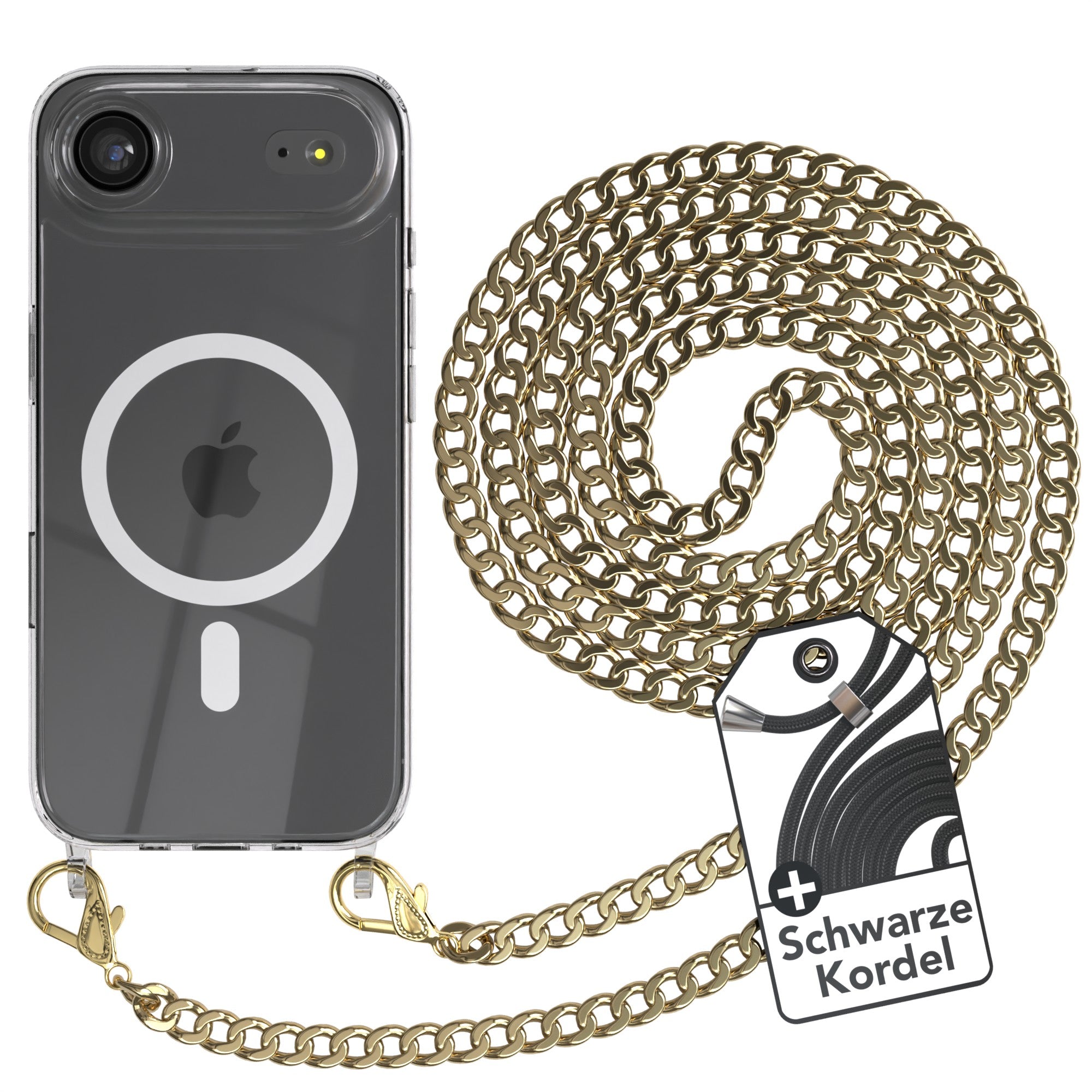 iPhone Air Hülle mit Metallkette + Schwarze Kordel mit MagSafe