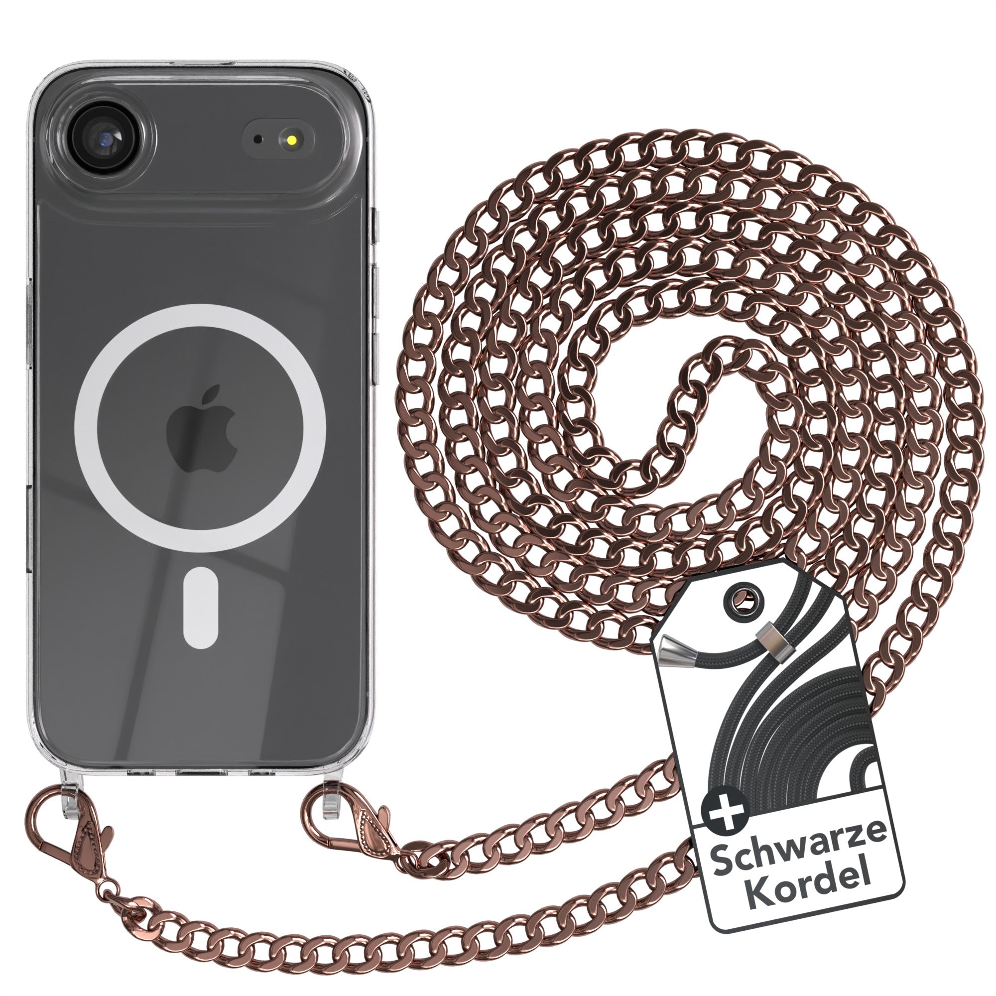 iPhone Air Hülle mit Metallkette + Schwarze Kordel mit MagSafe