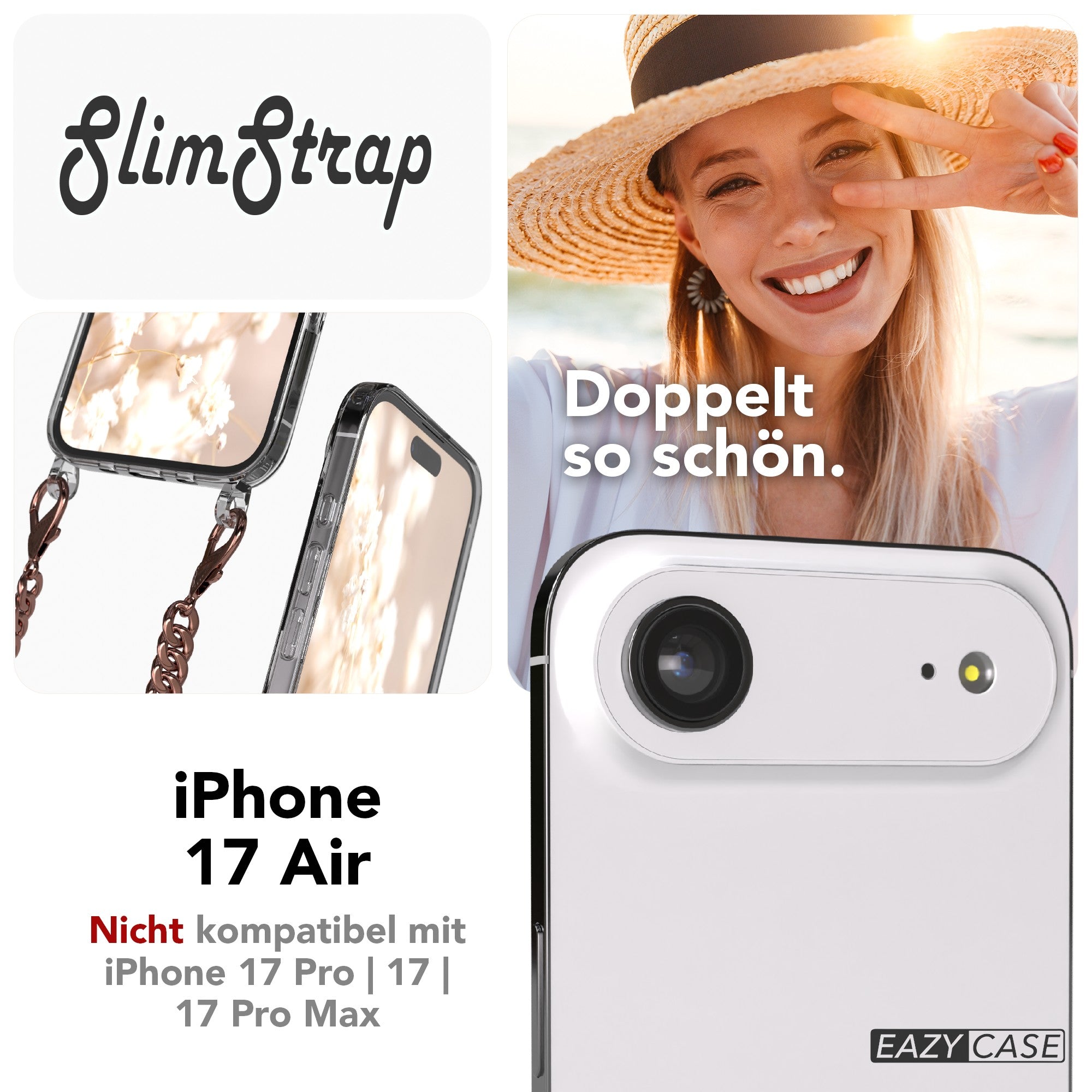 iPhone Air Hülle mit Metallkette + Schwarze Kordel mit MagSafe