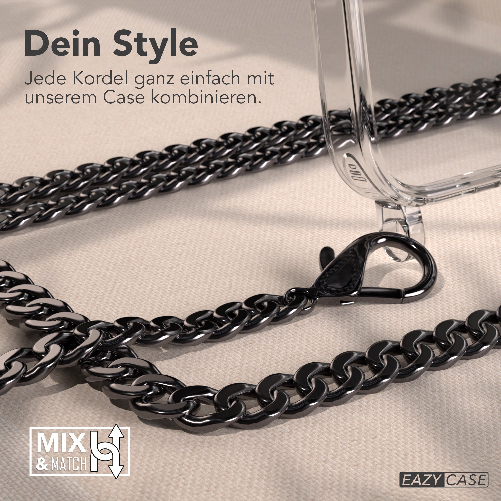 iPhone 17 Pro Hülle mit Metallkette + Schwarze Kordel