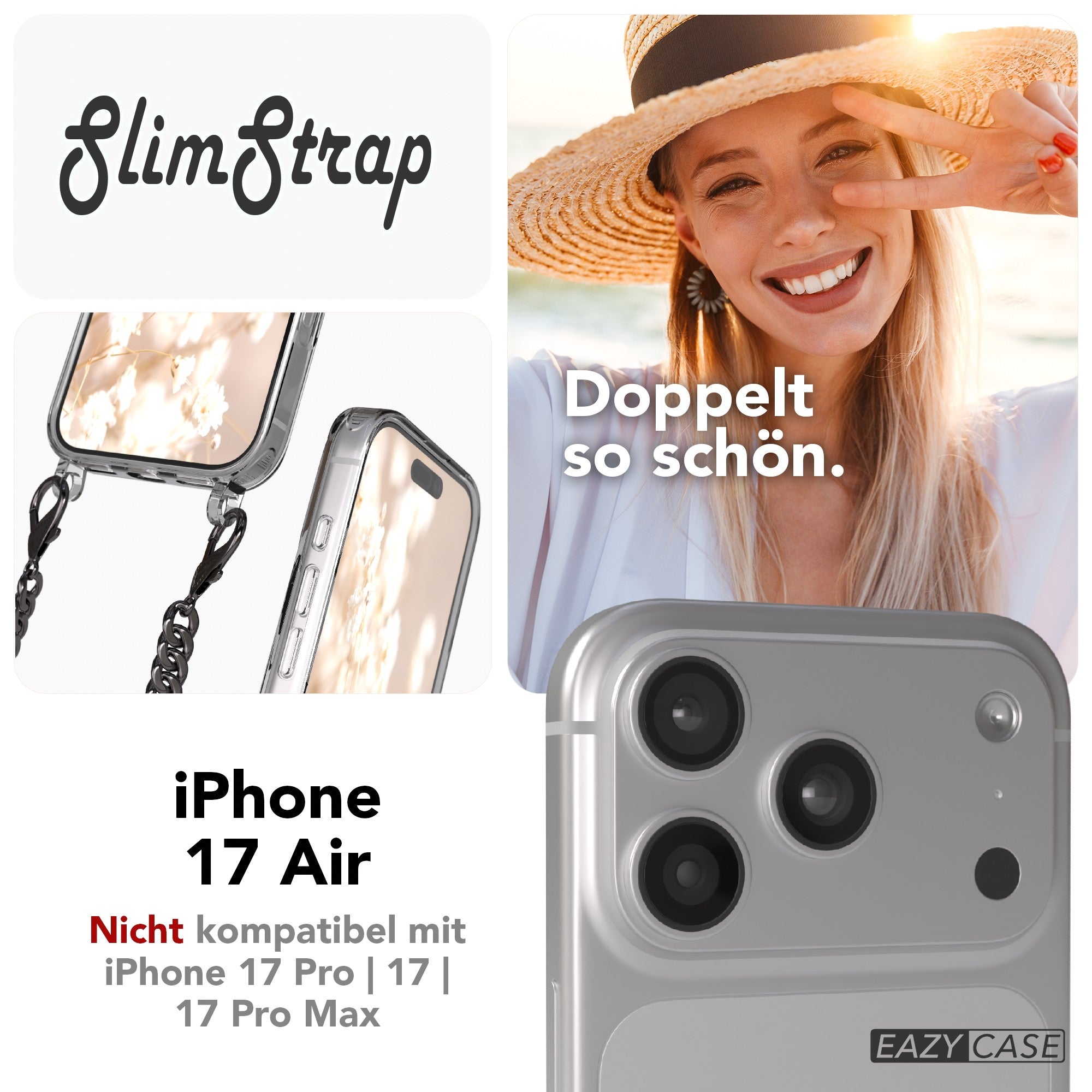 iPhone 17 Pro Hülle mit Metallkette + Schwarze Kordel