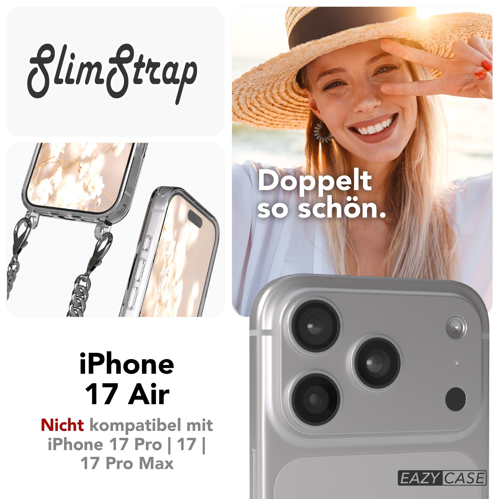 iPhone 17 Pro Hülle mit Metallkette + Schwarze Kordel