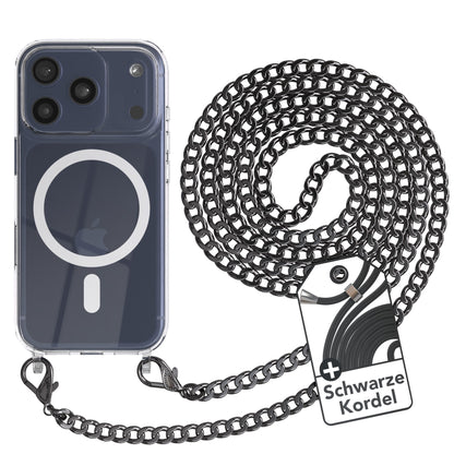 iPhone 17 Pro Hülle mit Metallkette + Schwarze Kordel mit MagSafe