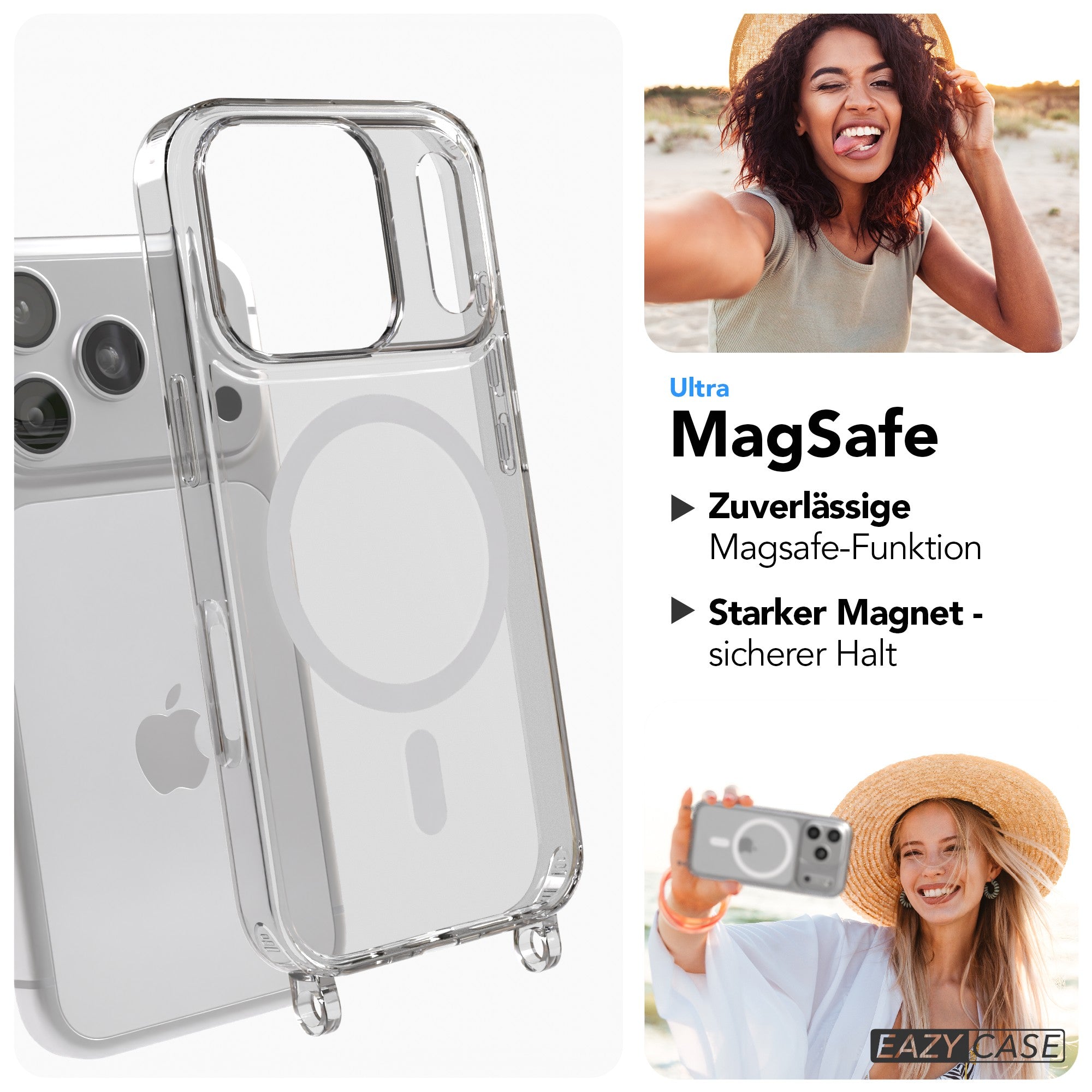 iPhone 17 Pro Hülle mit Metallkette + Schwarze Kordel mit MagSafe