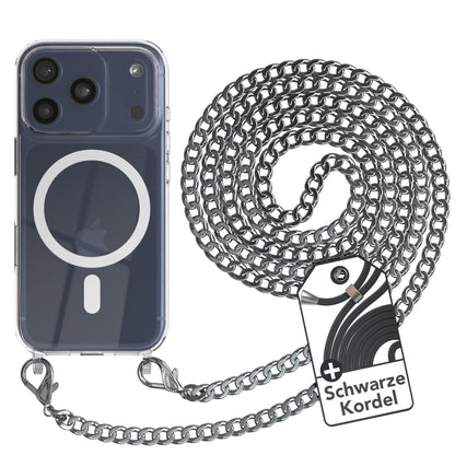 iPhone 17 Pro Hülle mit Metallkette + Schwarze Kordel mit MagSafe