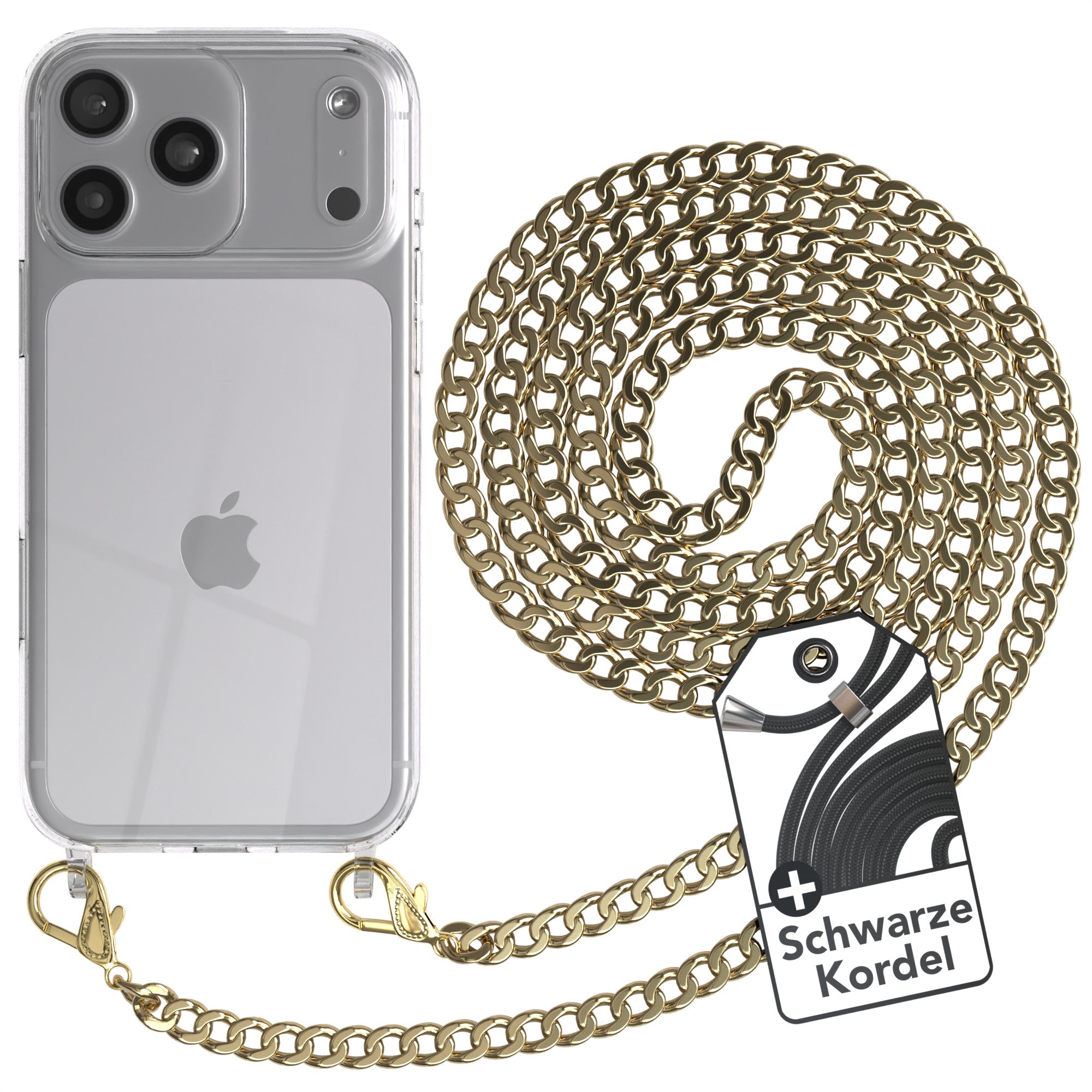 iPhone 17 Pro Max Hülle mit Metallkette + Schwarze Kordel