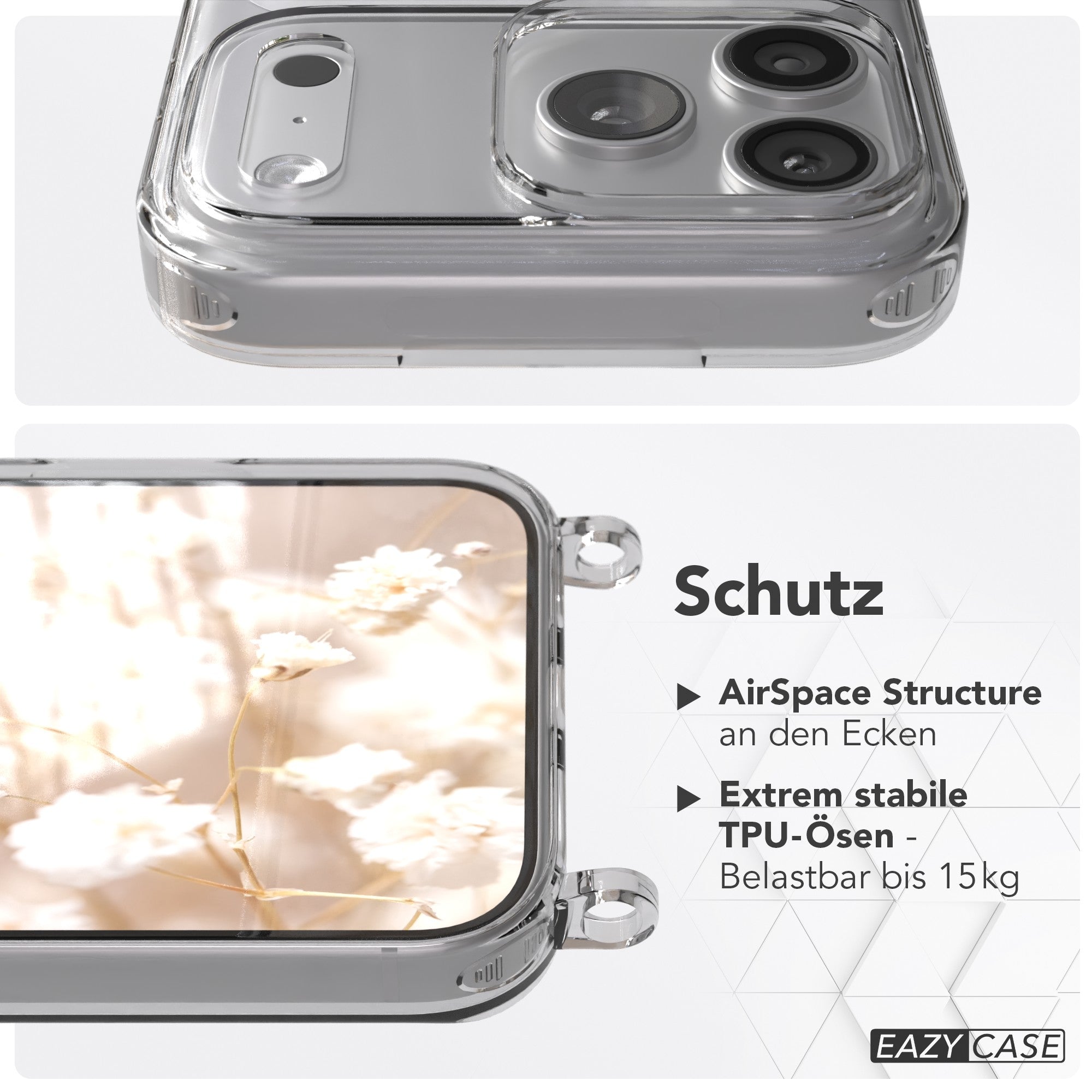 iPhone 17 Pro Max Hülle mit Metallkette + Schwarze Kordel