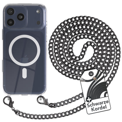iPhone 17 Pro Max Hülle mit Metallkette + Schwarze Kordel mit MagSafe