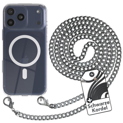 iPhone 17 Pro Max Hülle mit Metallkette + Schwarze Kordel mit MagSafe