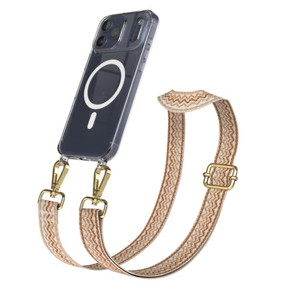 iPhone 17 Pro Max MagSafe Hülle mit verstellbarer Boho Handykette #farbe_beige-wellen-metallfarbe-gold