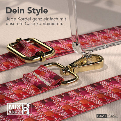 Samsung Galaxy S25 Edge Handykette mit verstellbarem Boho Trageriemen #farbe_beere-metallfarbe-gold