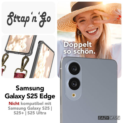 Samsung Galaxy S25 Edge Handykette mit verstellbarem Boho Trageriemen #farbe_beere-metallfarbe-gold