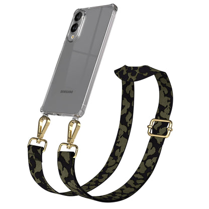 Samsung Galaxy S25 Edge Handykette mit verstellbarem Boho Trageriemen #farbe_dunkelgrun-camouflage-metallfarbe-gold
