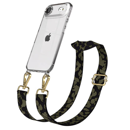 iPhone Air Handykette mit Boho Band verstellbar EAZY CASE #farbe_dunkelgrun-camouflage-metallfarbe-gold
